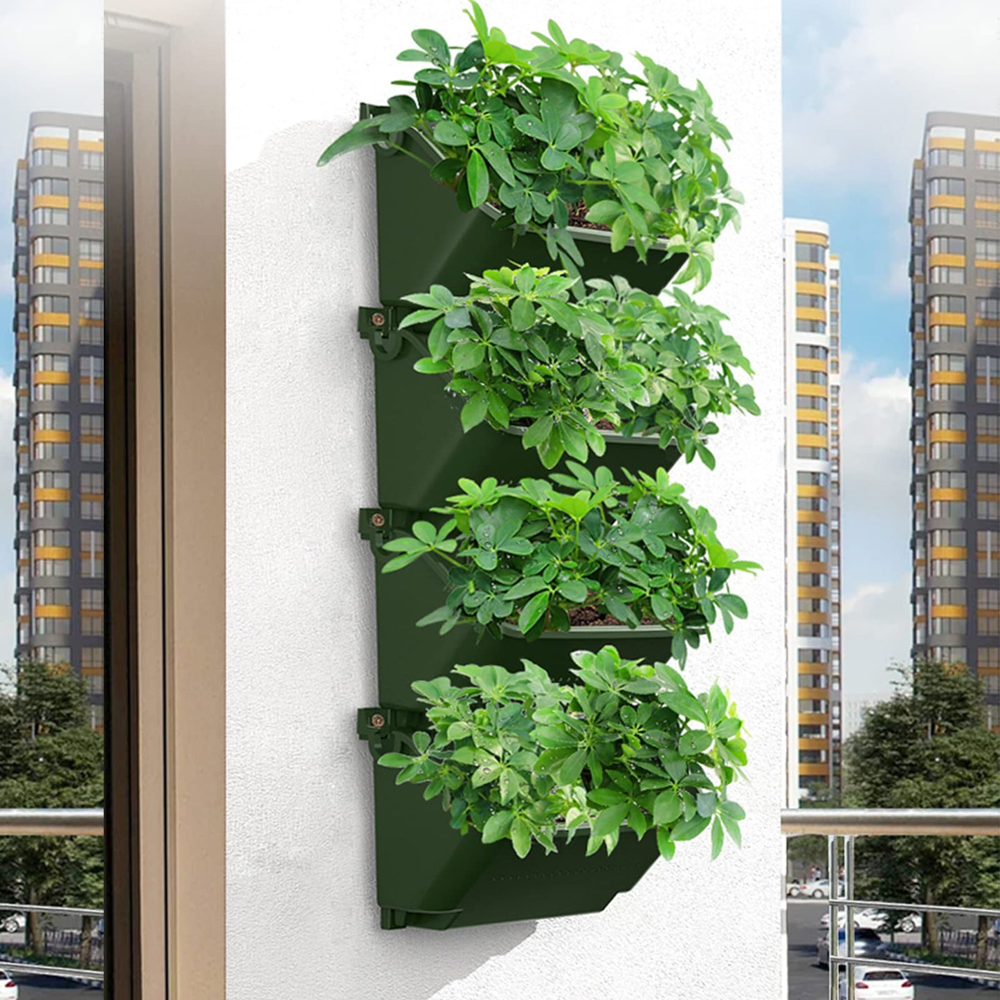WMLBK Hanging Planter Bags with mounting screws, Vertical Living Green Wall with 4 Pots Self Watering Vertical Pocket Garden Wall Planter Outdoor Hanging for Indoor and Outdoor