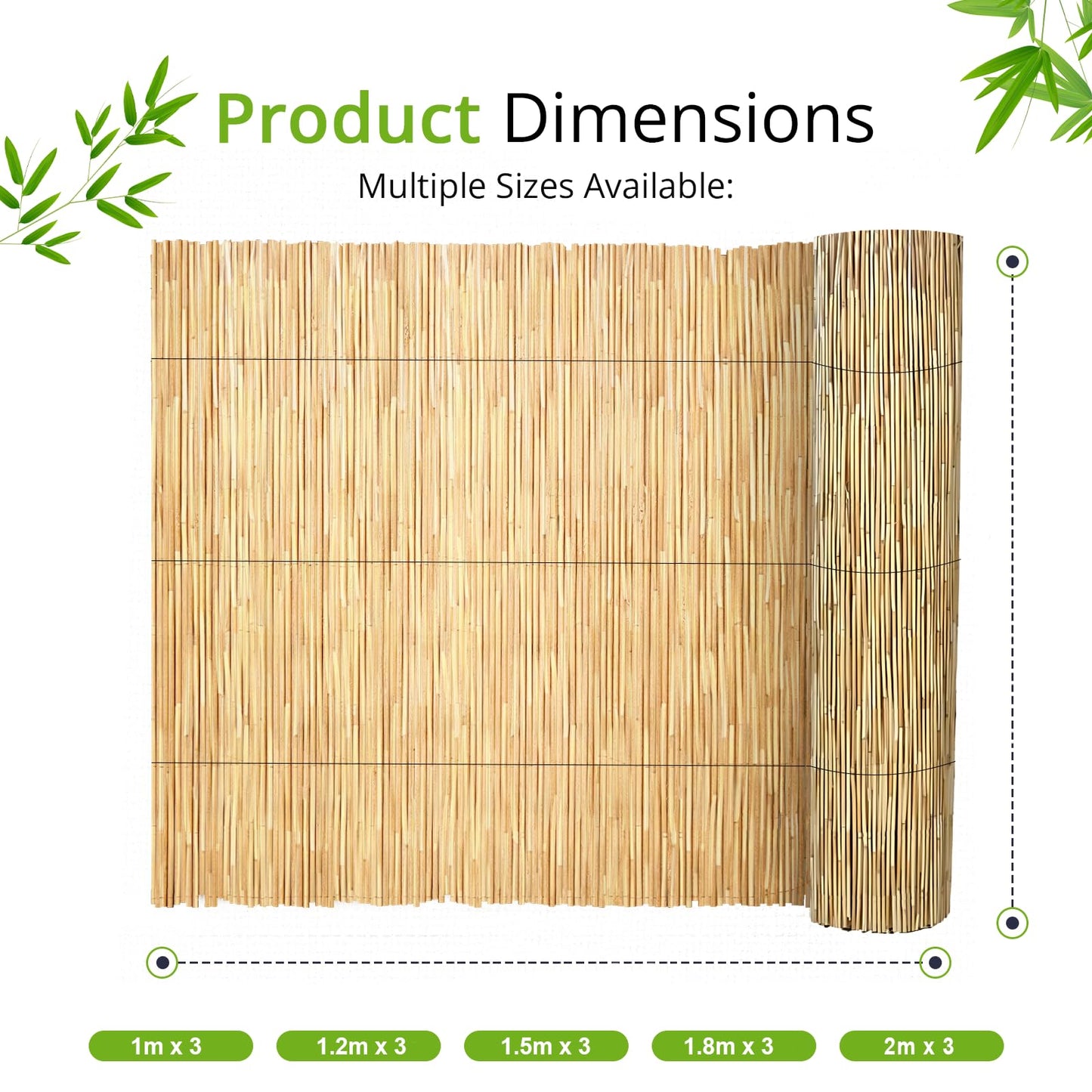 BLADO Reed Fence 1m x 3m - Natural Bamboo Privacy Screen, 8-10mm Thick Garden and Balcony Screening for Outdoor Wind and Sun Protection, Natural Roll Privacy Border Fence Panels for Outdoor Space