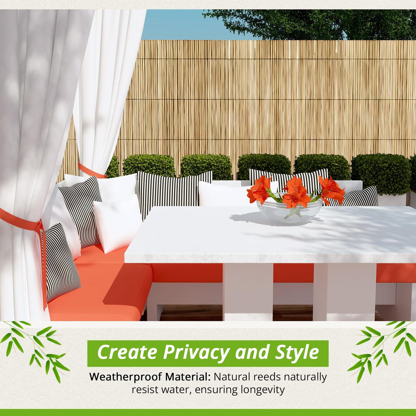 BLADO Reed Fence 1m x 3m - Natural Bamboo Privacy Screen, 8-10mm Thick Garden and Balcony Screening for Outdoor Wind and Sun Protection, Natural Roll Privacy Border Fence Panels for Outdoor Space