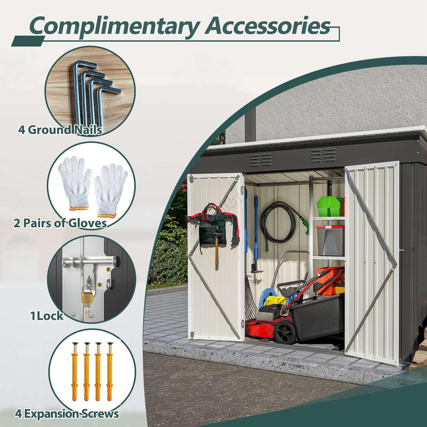 BIRCHTREE Garden Shed Metal Pent Roof 4FT X 8FT Outdoor Storage With Free Foundation Anthracite and White