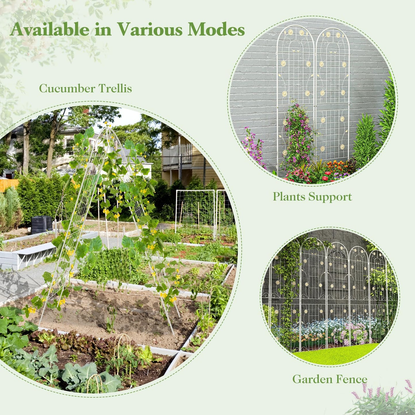 TANGZON 2/4 Pack Metal Garden Trellis, 180x50 cm/220x50 cm Wire Lattice Panel for Support, 2-in-1 Retro Style Cucumber Trellis, Decorative Plant Support Stand for Rose Ivy (Only White,180x50cm, 2)