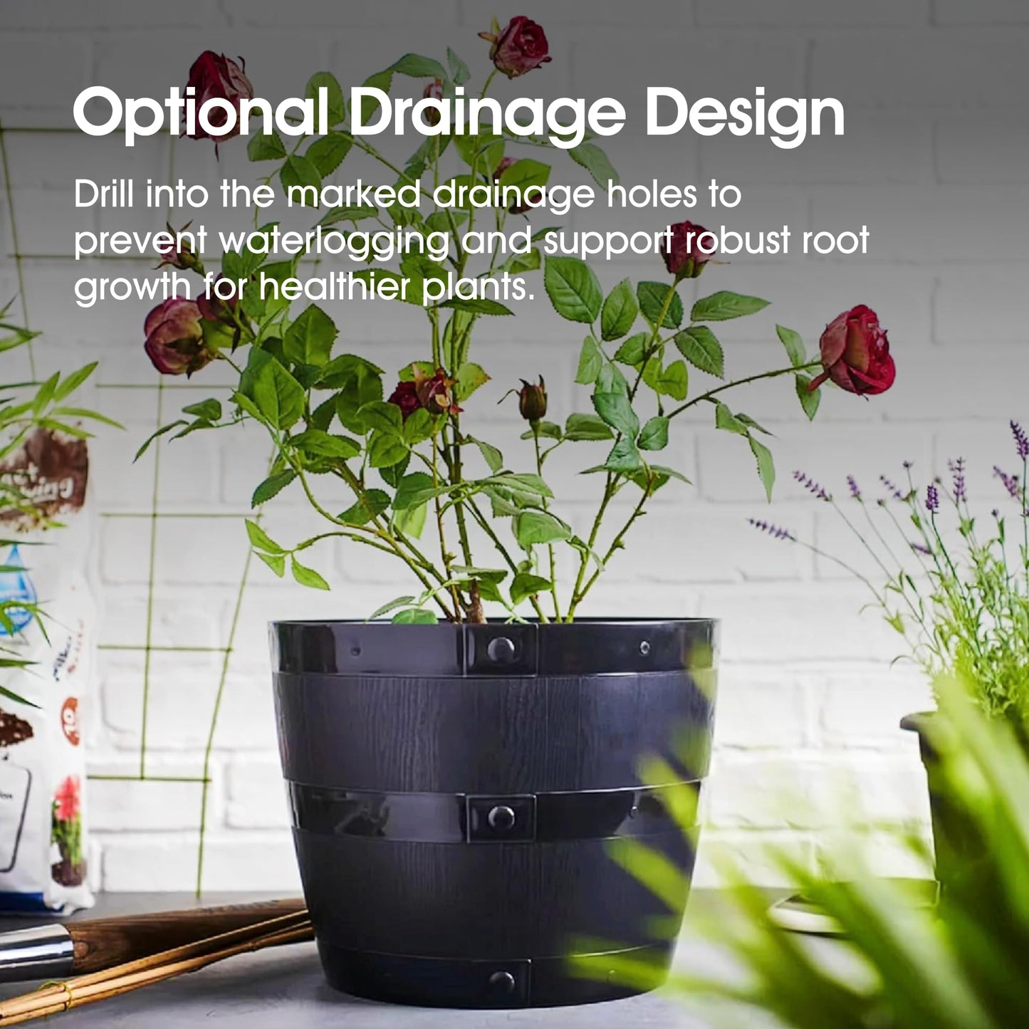 Whitefurze G0834BL 34cm Barrel Planter - Black