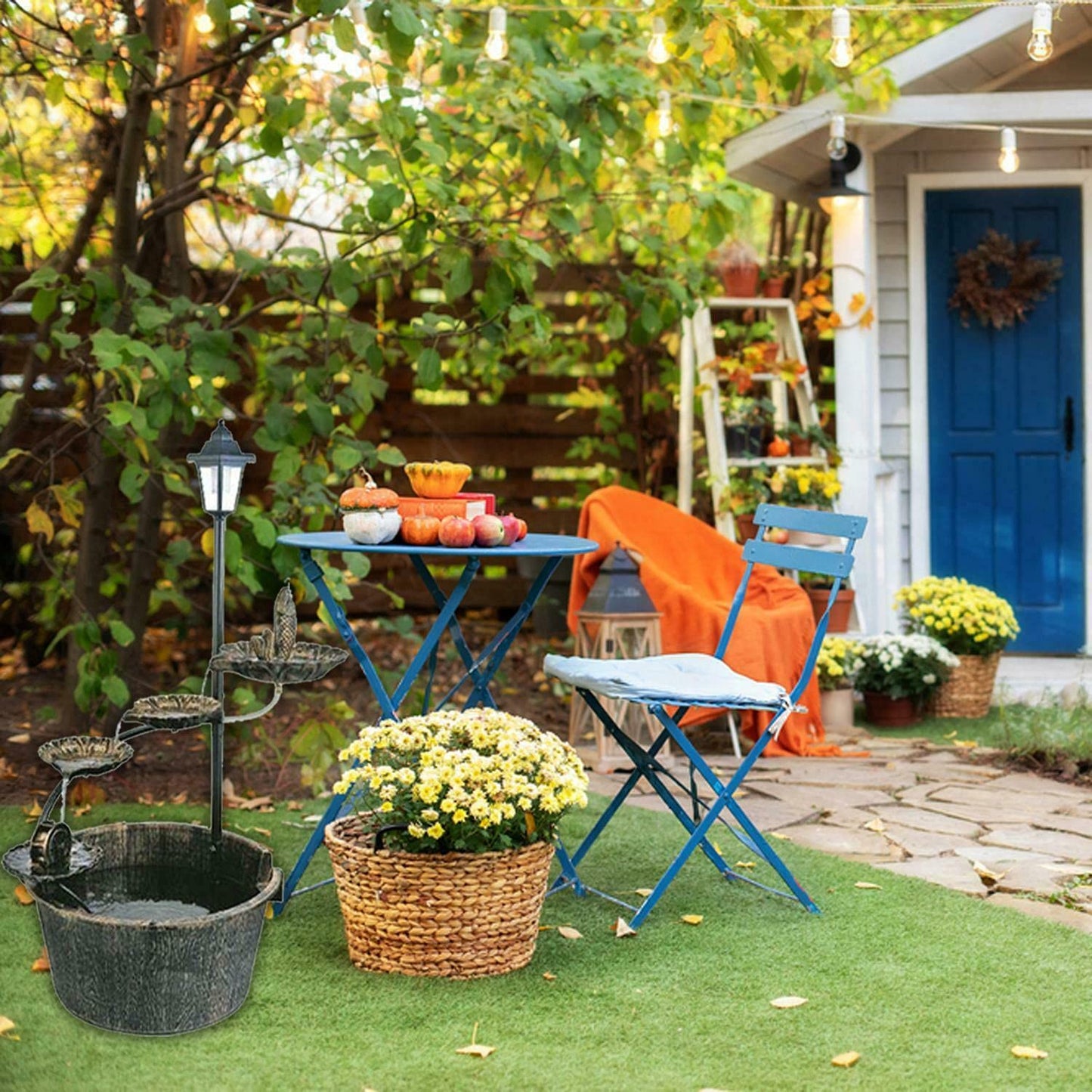 NIGMA® Garden Water Feature Fountain And Pump | Solar Lamp Post Light | Garden Ornament Fountain | 4 Lotus Leaves | Flowing Water Fountain