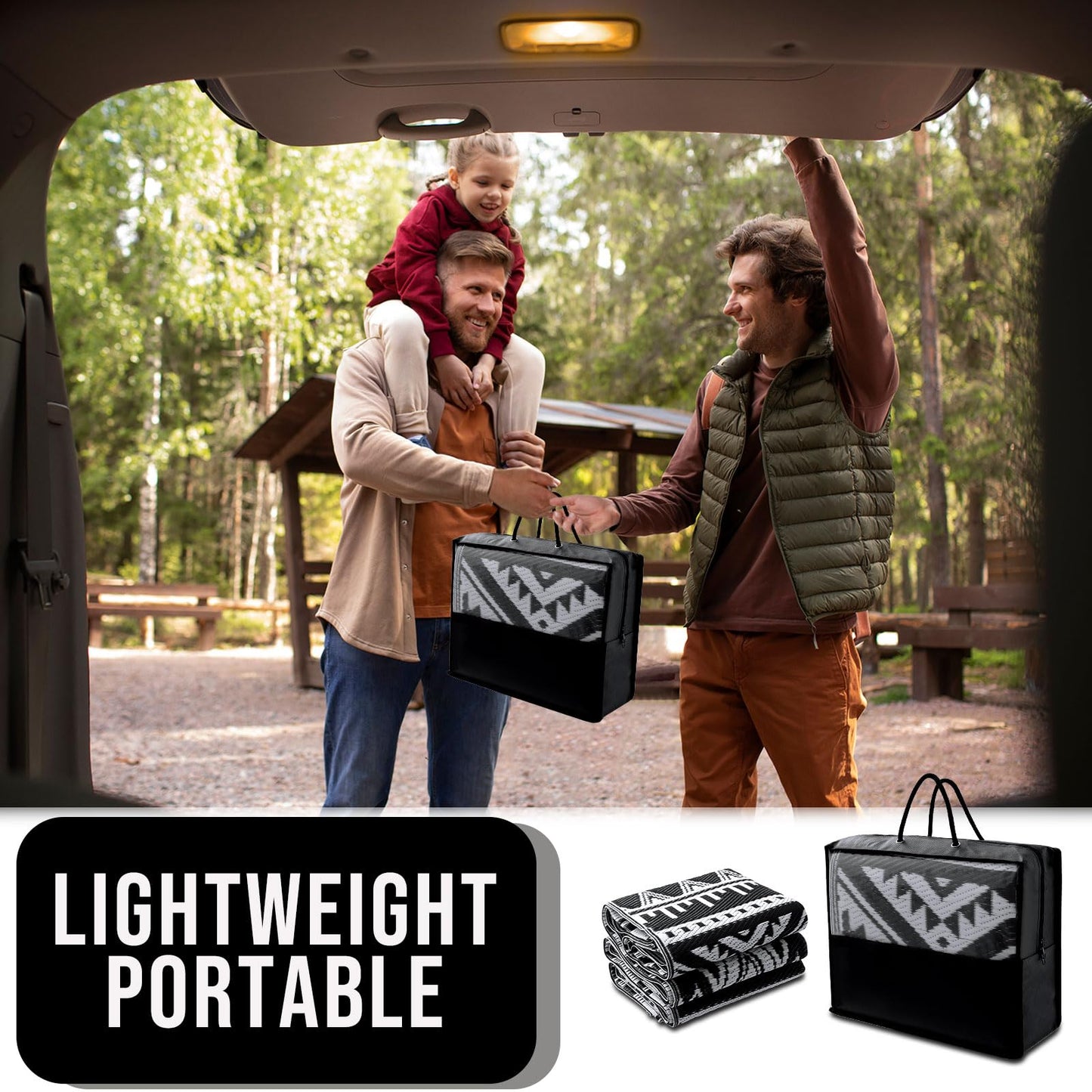 Homaxy Waterproof Outdoor Rug, Anti-slip Reversible UV Resistant Garden Rugs, Easy Cleaning Carpet Patio Area Rugs for Camping, Deck, Beach, Picnic, Backyard (120 x 180 cm, Black & White)