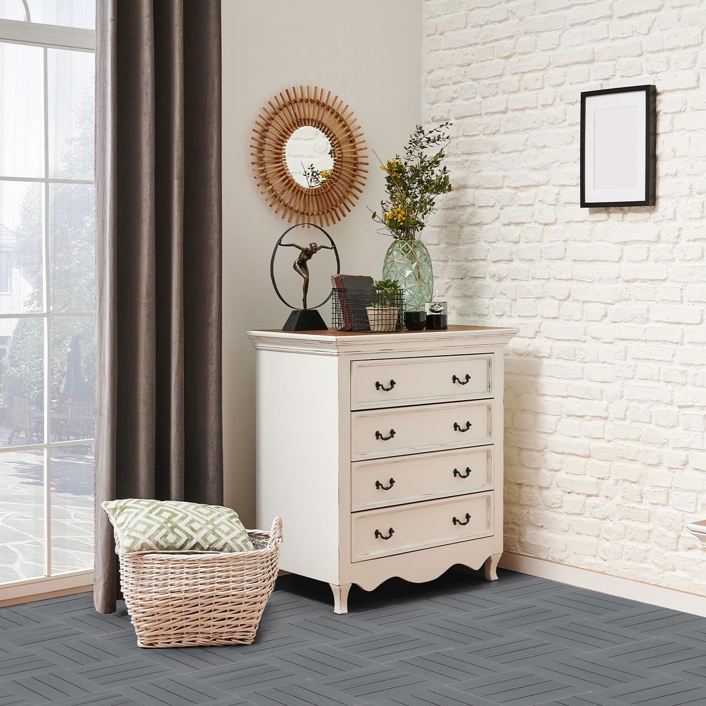 Bonnlo Composite Garden Decking Tiles, 27 Pcs Plastic Outdoor Flooring, 30x30cm Patio Paving Slabs Decking Squares Indoor & Outdoor Grey (Dark Grey)