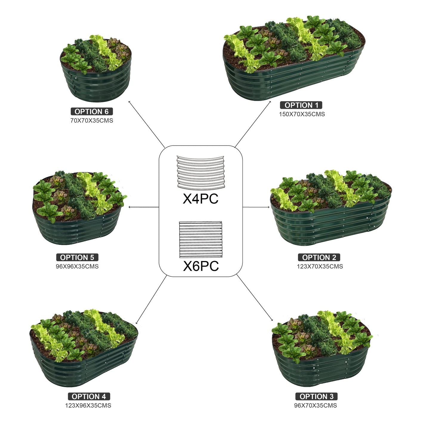 Garden Gear Galvanised Metal Raised Vegetable Flower Planter Trough Grow Bed Box Set up Six Shapes Outdoor Herb Garden in Hunter Green (Hunter Green x2)