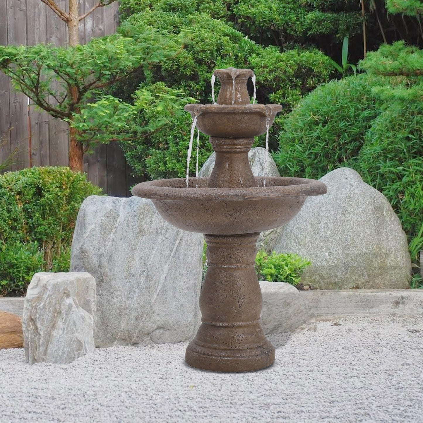 BTGGG Garden Water Feature Resin 3 Tier Cascade Main Powered Water Fountain with Stone Effect Freestanding Water Fountain Waterfall Outdoor Ornaments for Garden, Patio, Lawn Decor