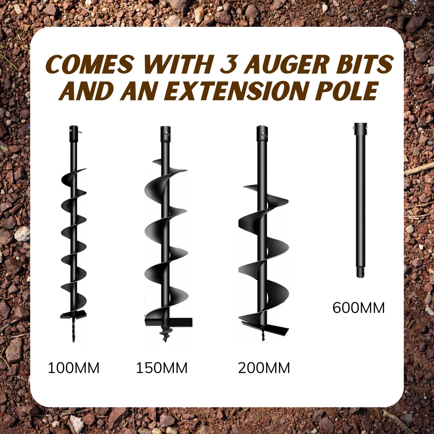 Dealourus 65cc 2-Stroke Petrol Earth Auger – Heavy-Duty Fence Post Hole Digger with 3 Auger Drill Bits & Extension Pole