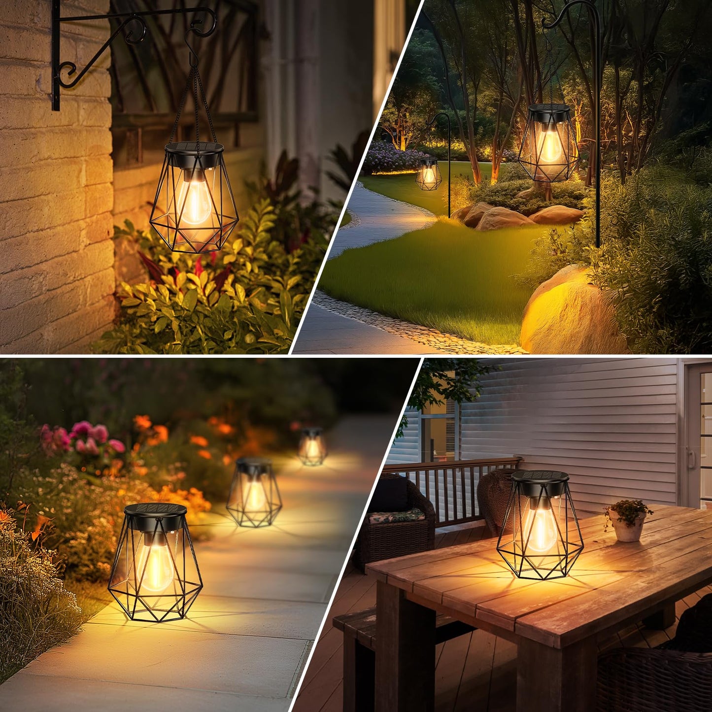 RECHOO Solar Lights - 2 Pack Hanging Garden Lanterns, Metal Warm White Waterproof Outdoor Lanterns for Decoration, Pathway, Patio