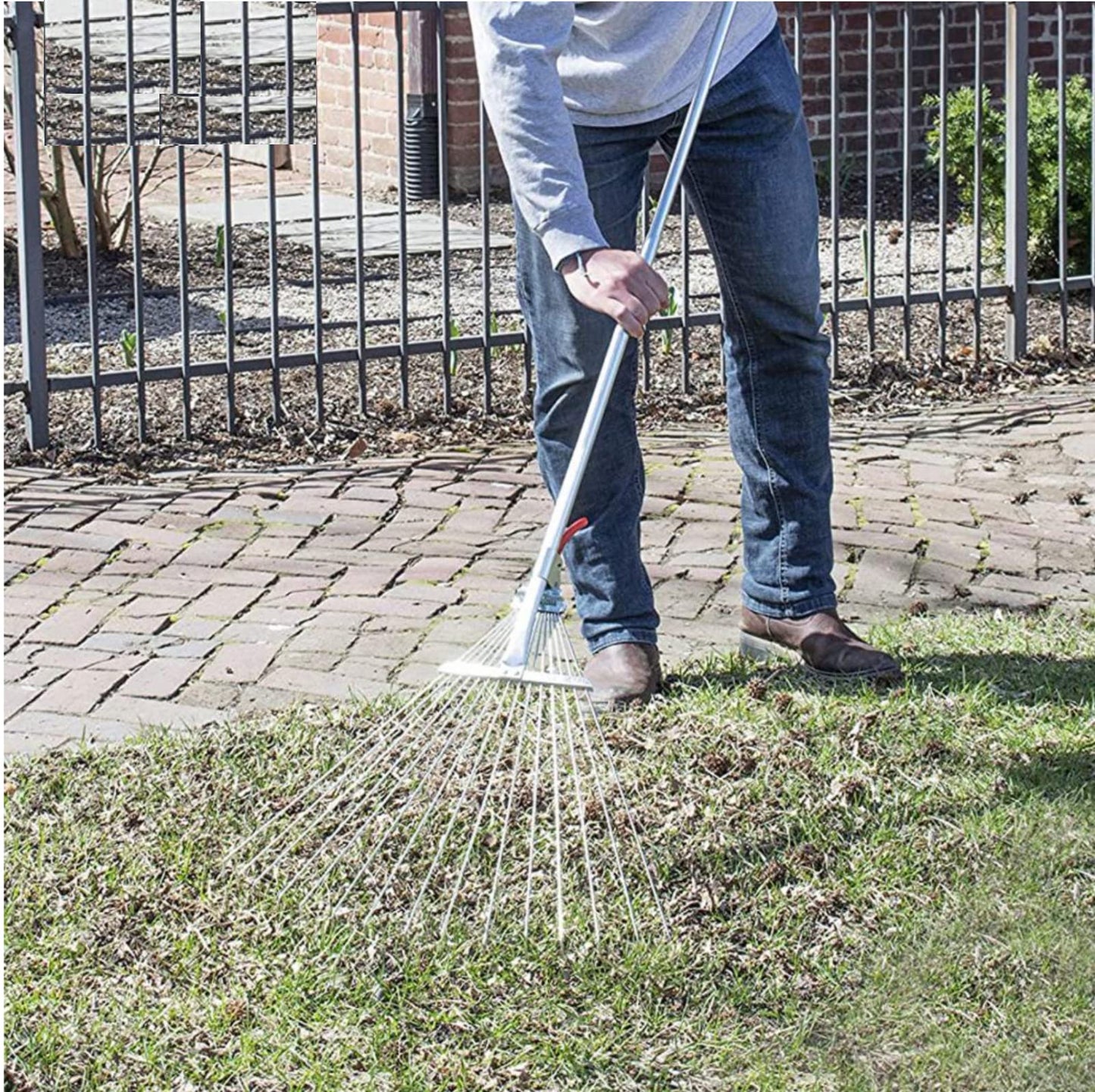 Unibos | Garden Rake | Rake for Gardening | Soil Rake Artificial Grass Leaf Rake 25 tines | Moss Rake for Quick Clean up Lawn & Yard Garden Rakes Gifts | 38-63 inch Adjustable