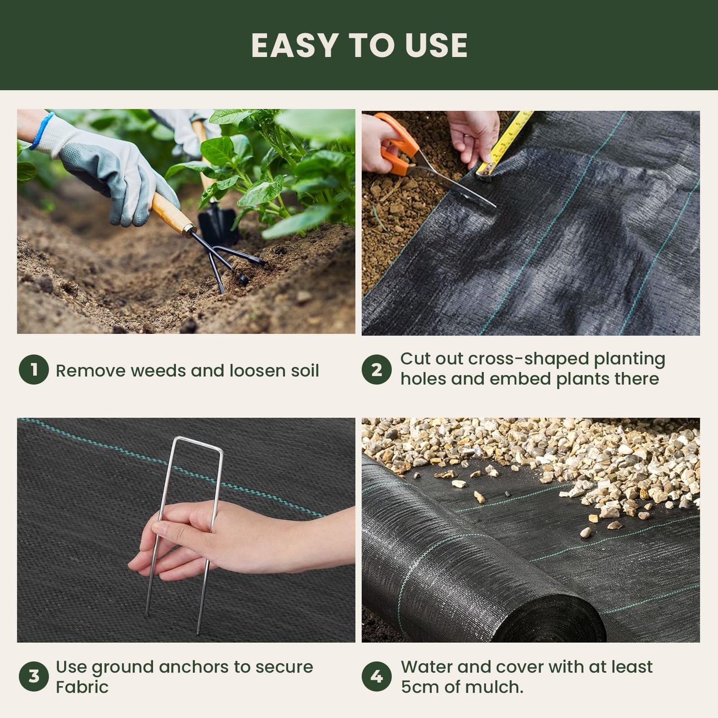 OUNUO 4 m x 10 m Heavy Duty Weed Control Membrane Garden Weed Barrier UV Protection Weed Fabric for Patios Garden Flower Beds Landscaping Black Woven Roll Ground Cover