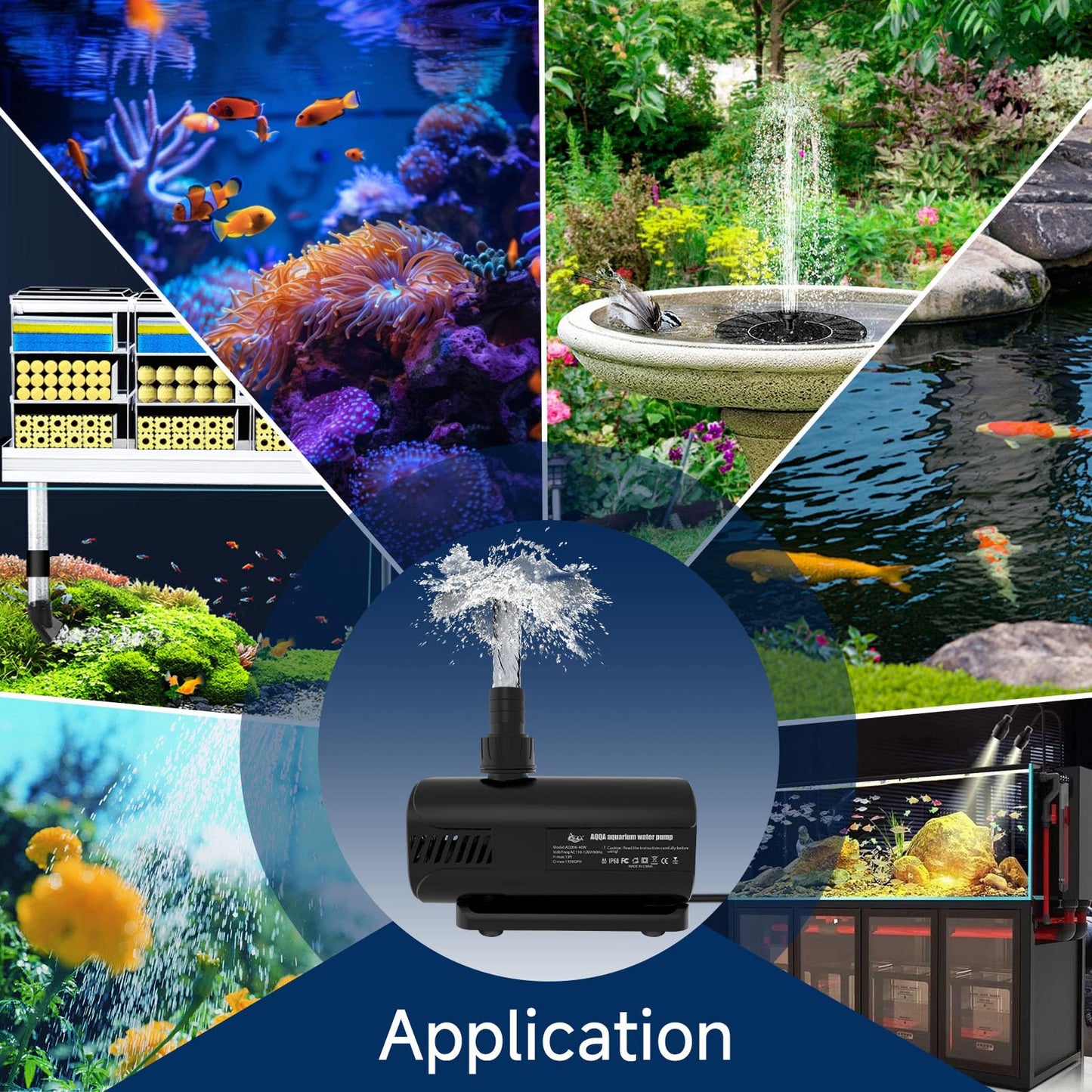 AQQA Submersible Water Pump, 3000L/H Ultra Quiet Water Pump for Water Feature, 3m High Lift Fountains Pump for Fish Tank Hydroponics, Pond, Aquariums