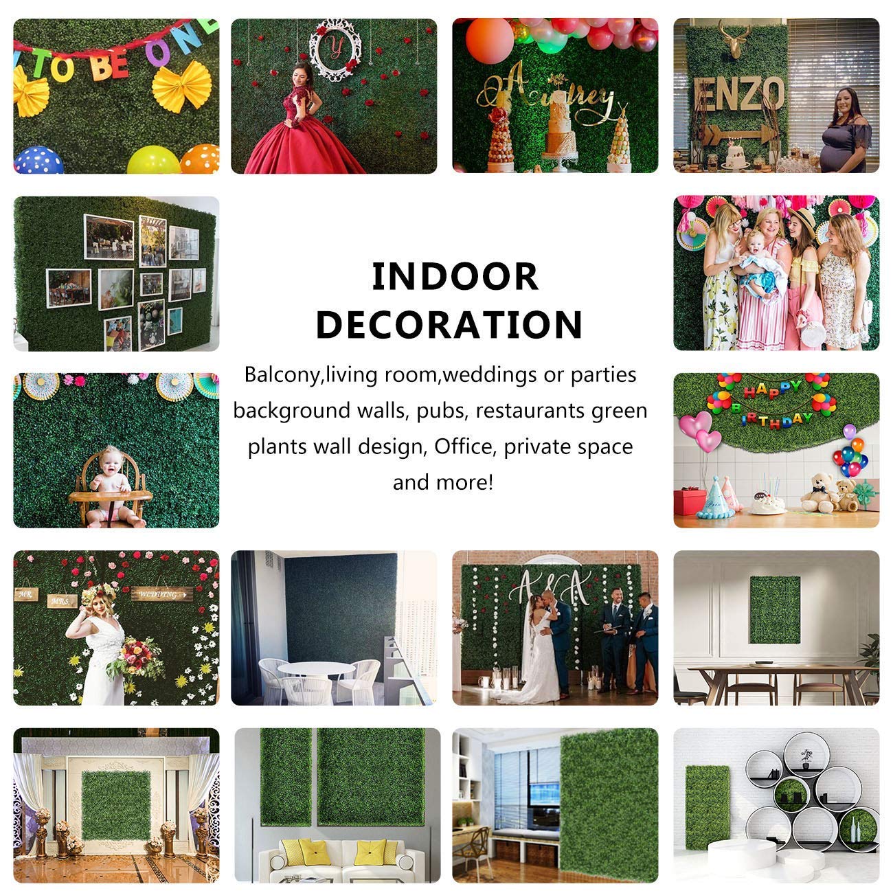 ULAND 12Pcs Pack Artificial Hedges Panels, Faux Square Green Leaves Topiary Mixed Ferns Shrub Grass Privacy Greenery Fence Wall Panels Cover Backdrop, Home Garden Outdoor Wall Decoration