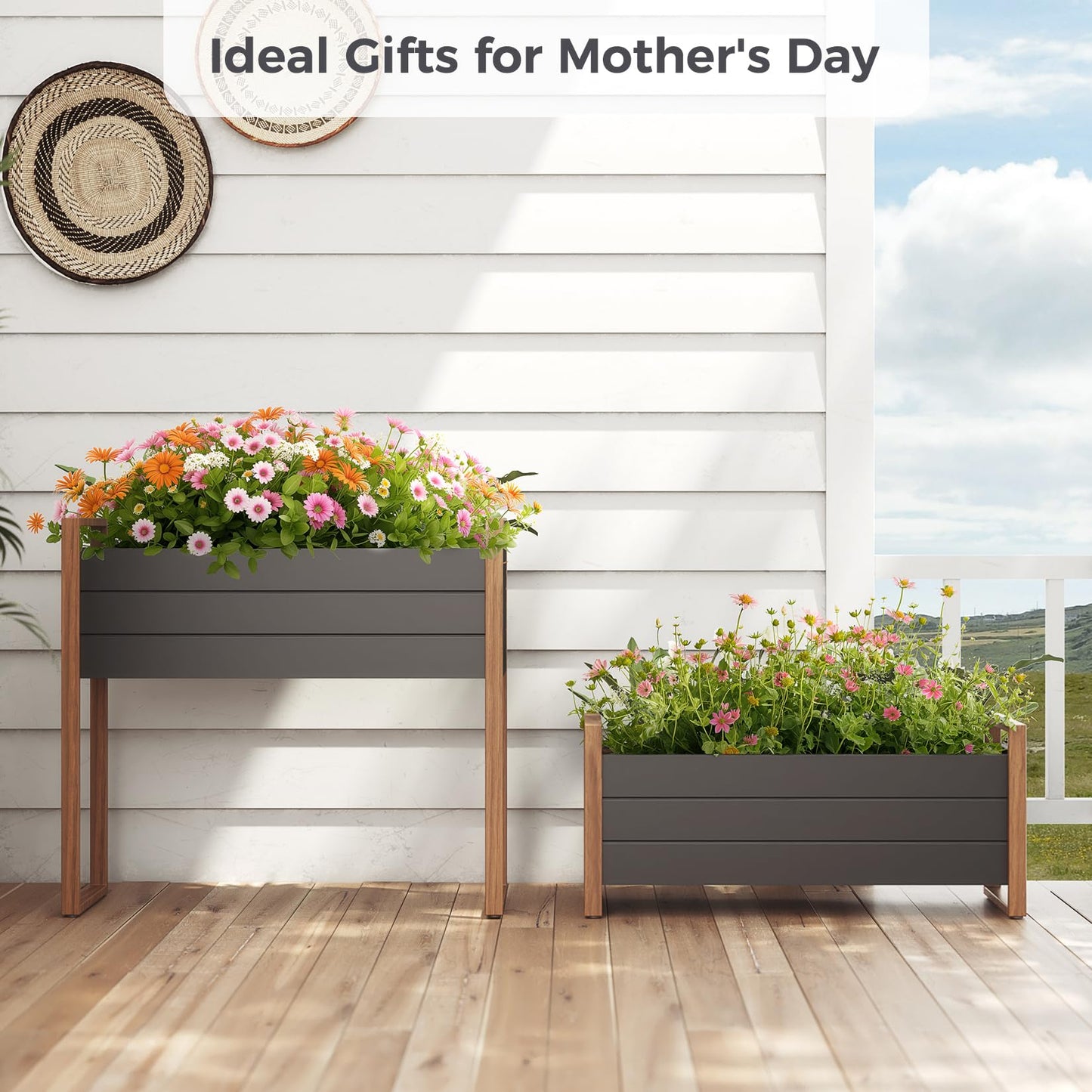 Grand patio Raised Planter for Garden, Raised Bed with Metall, Weather-Resistant, Easy to Assemble, Raised Planter Bed with Drainage Holes for Vegetables, Flowers, Fruits (100×38×91cm)