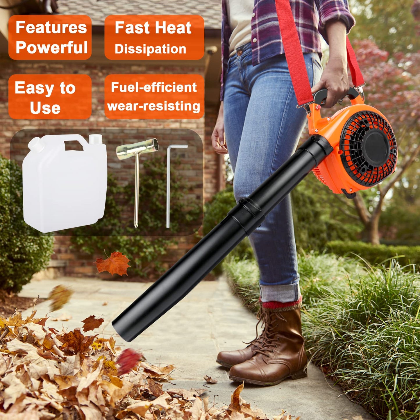 ASUNCELL Petrol Backpack Leaf Blower Fuel Leaf Blower Cordless Garden Blowers Handheld Engine Blower up to 270 Km/h airflow speed with Padded Support Straps and Detachable Tubes for Patios, Gardens
