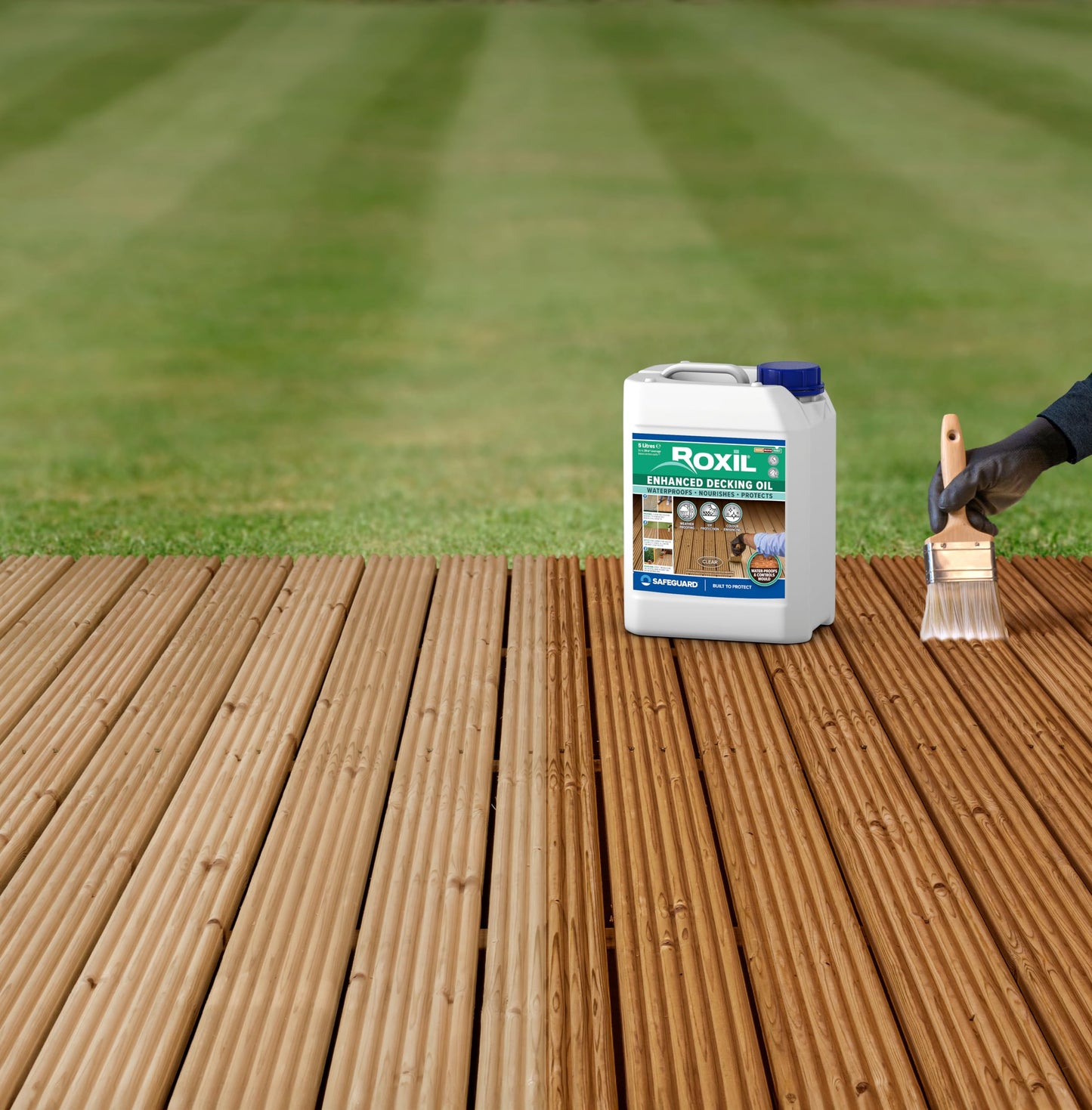 Roxil Enhanced Decking Oil 5L Clear - Weatherproof, Nourish and Protect Outdoor Wood with Added UV Protection