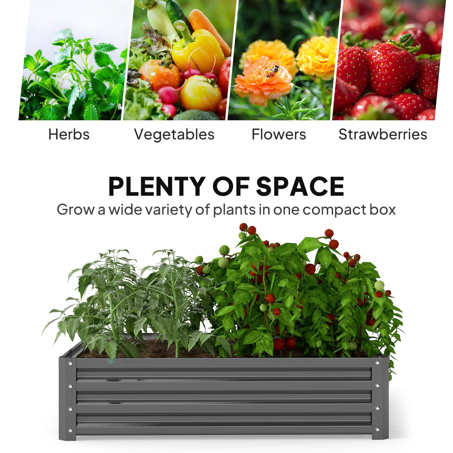 Outsunny 432L Square Raised Garden Bed Box with Weatherized Steel Frame for Vegetables, Flowers and Herbs, 120 x 120 x 30cm, Light Grey