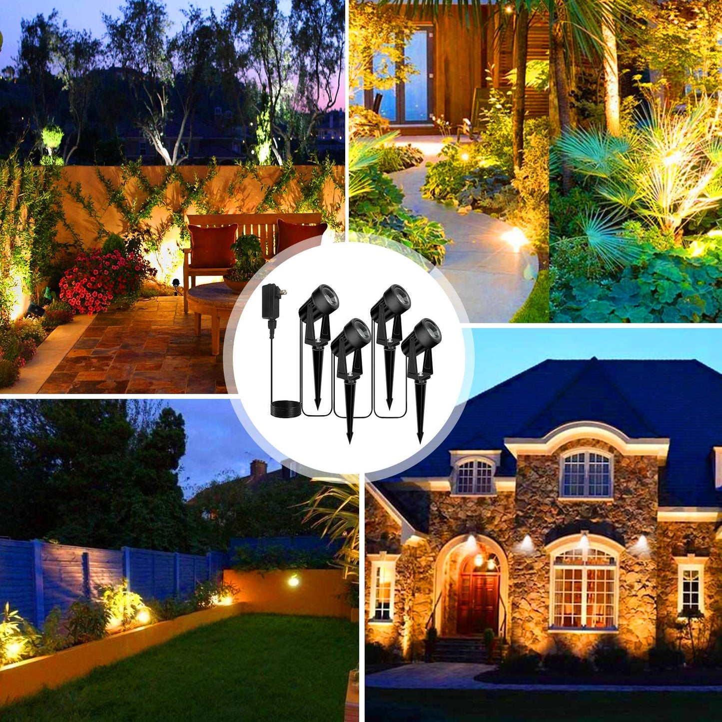 Svater Garden Spotlights Mains Powered, 46FT/14m 4-in-1 LED Landscape Lights Warm White 3000K 14V IP65 Waterproof Outdoor Garden Lights Pathway Lighting for Lawn Yard, Patio,Driveway,Party
