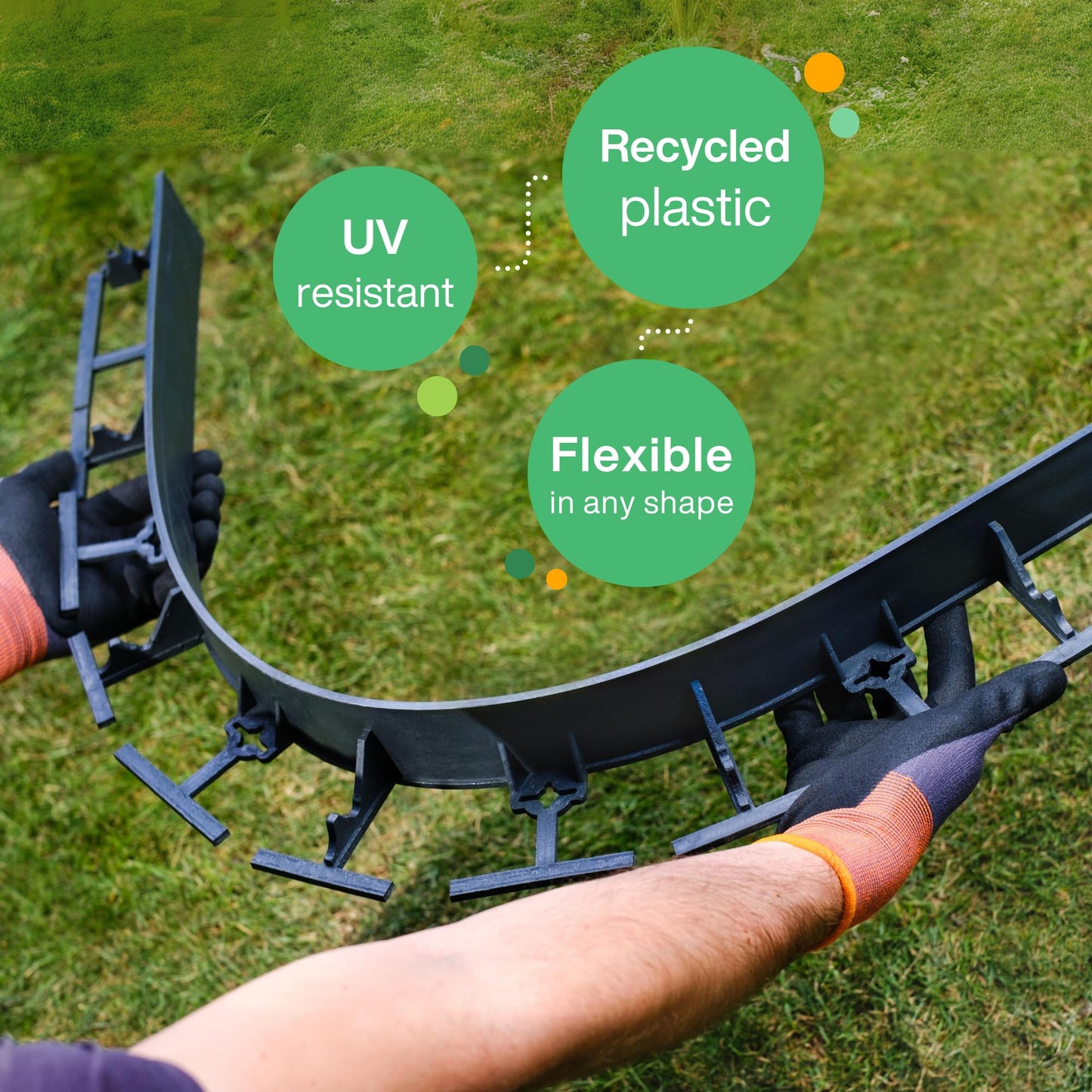 Flexible Lawn Edging 12 m - Invisible Plastic Garden Edge with 50 Securing Pegs - Easy to Use, Weather Resistant - Grass, Flowerbed & Path Border Edging, Height 78 mm, Black
