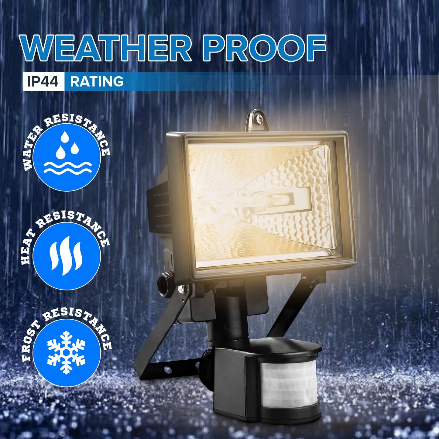 Hillington 400W Motion PIR Sensor Halogen Floodlight Security Garden Outdoor Light-Provided with A 400W C Class Halogen Bulb Which is Shielded by Tempered Heat Resistant- Waterproof Ip56 Protection