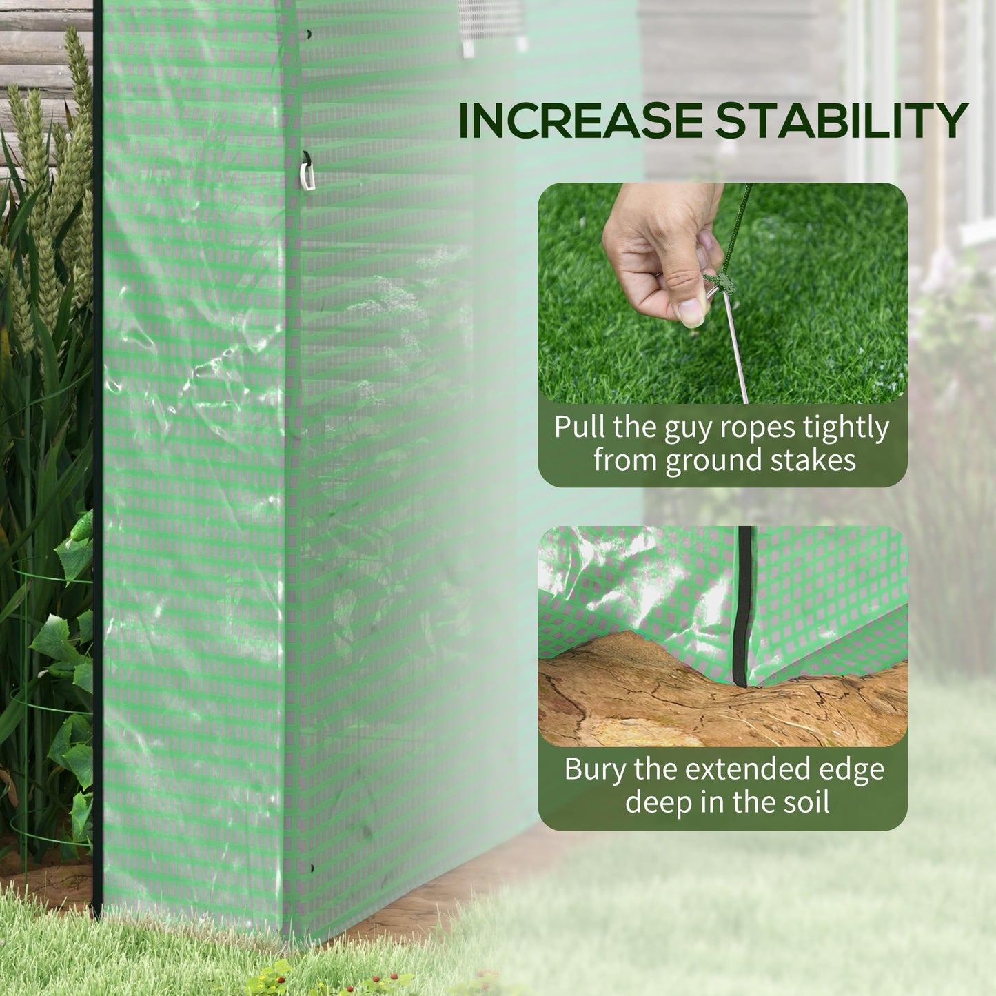 Outsunny 1.8 x 1.8 x 2m Polytunnel Greenhouse with Doors and Mesh Windows, Walk-in Grow House Tent with UV-resistant PE Cover and Steel Frame, Green