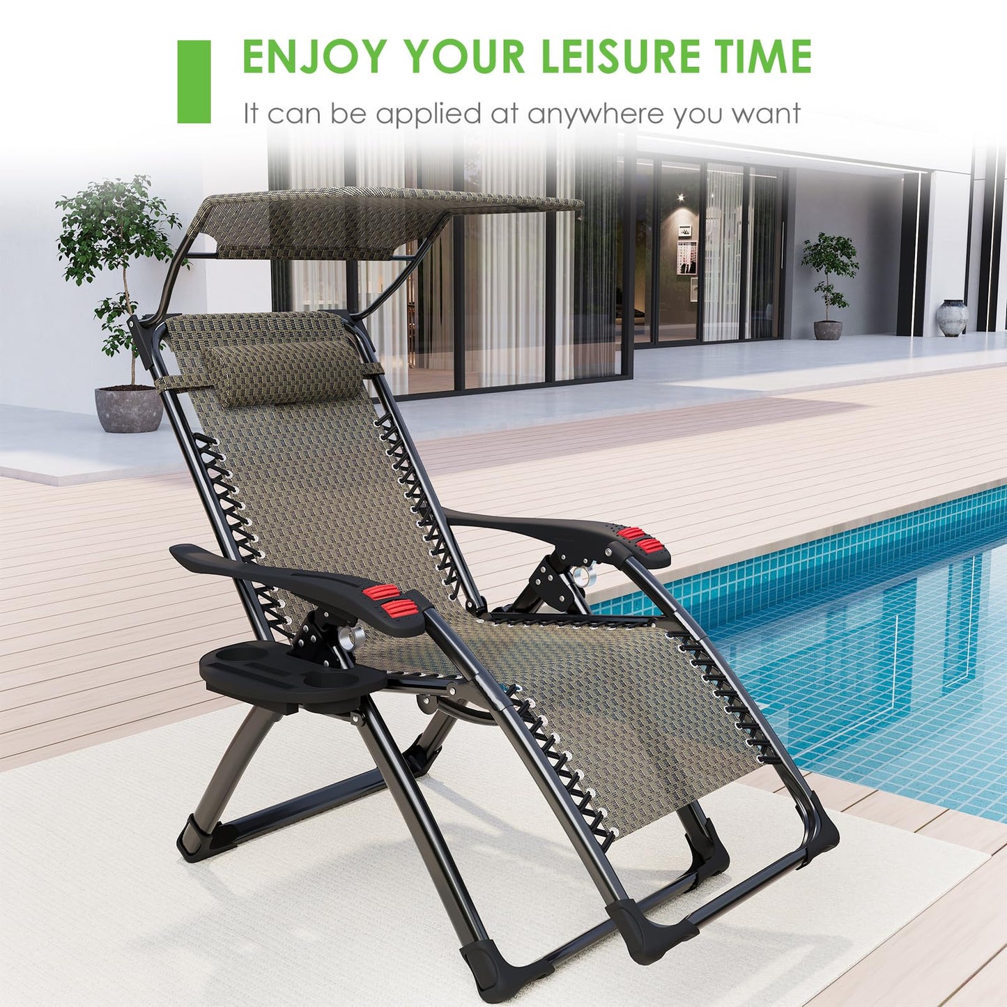 ATORPOK SHOP Zero Gravity Chair with Canopy Shade, Patio Folding Lounge Recliners, Anti Gravity Chair Lawn Patio with Cup Holder Accessory for Garden Beach Camping