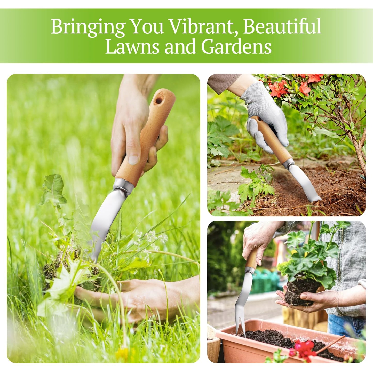 Weed Puller With V-Shape Fork Wood Handle Dandelion Removal Tool Stainless Steel Hand Weed Puller Manual Weed Removing Weeding Tools Weed Fork for Yard Gard Weeding Labour Day Thanksgiving Day
