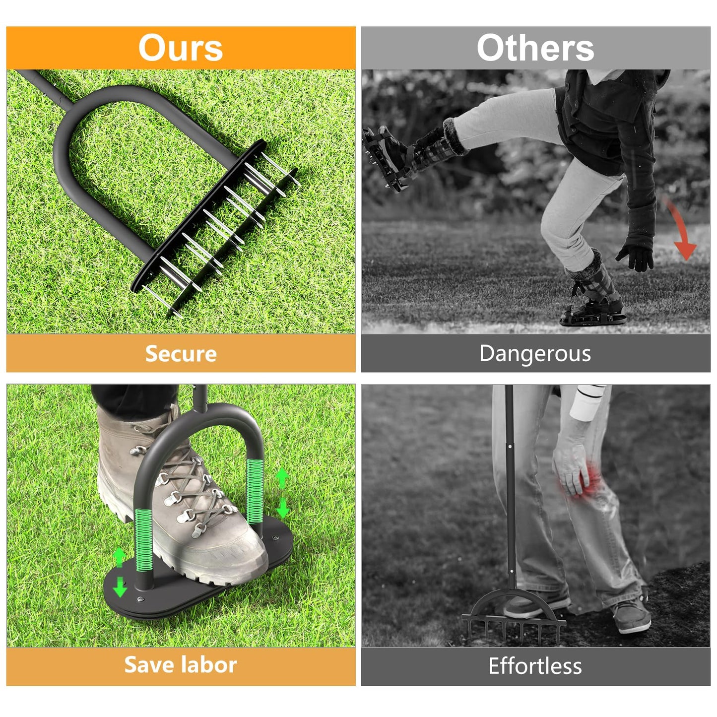 seasky Lawn Aerator Automatic Dirt and Leaf Clean Design,Pre-Assembled 15 Iron Spikes Metal,Soil Lawn Aerating Tools for Yard Lawn and Garden