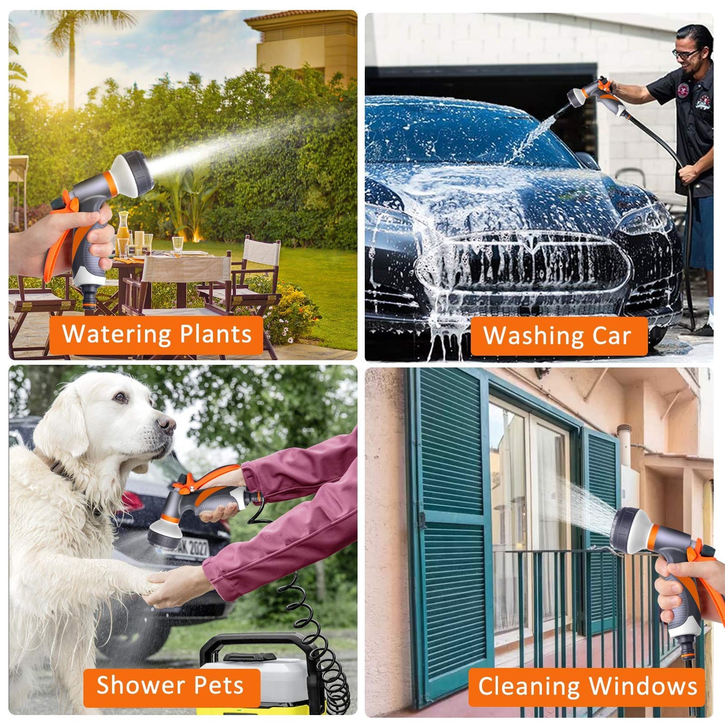 Garden Hose Pipe Spray Gun Set,8 Adjustable Patterns,High Pressure Spray Nozzle,Perfect for Watering Plants Or Lawns,Shower Pets,Car Washing,Cleaning Windows-Hose Attachments Include Hose Connectors