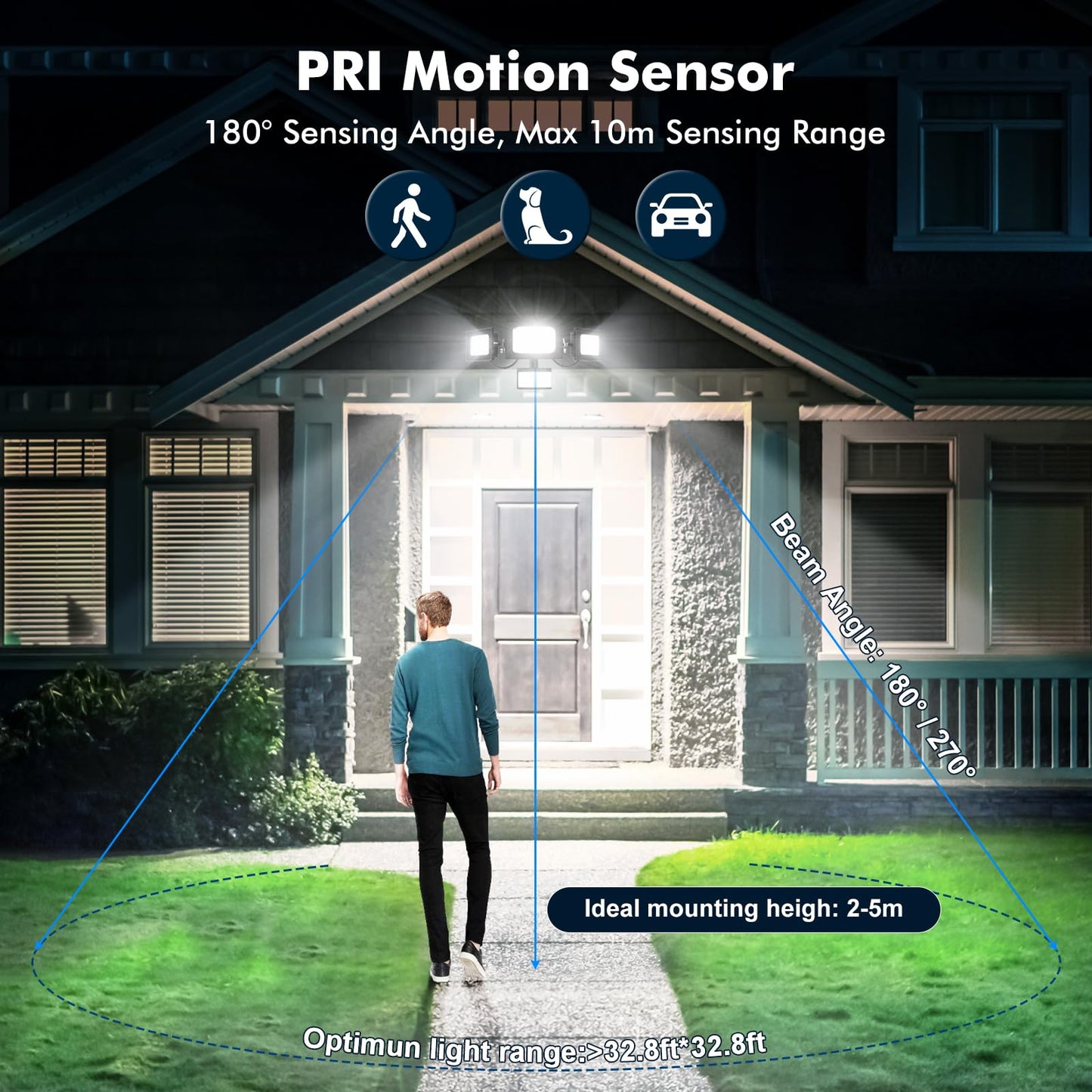 Bellanny Security Lights Outdoor Motion Sensor - 100W 10000LM Super Bright Led Flood Lights, IP65 Waterproof PIR Floodlights Outdoor Lights for Courtyard Porch Garden Garage