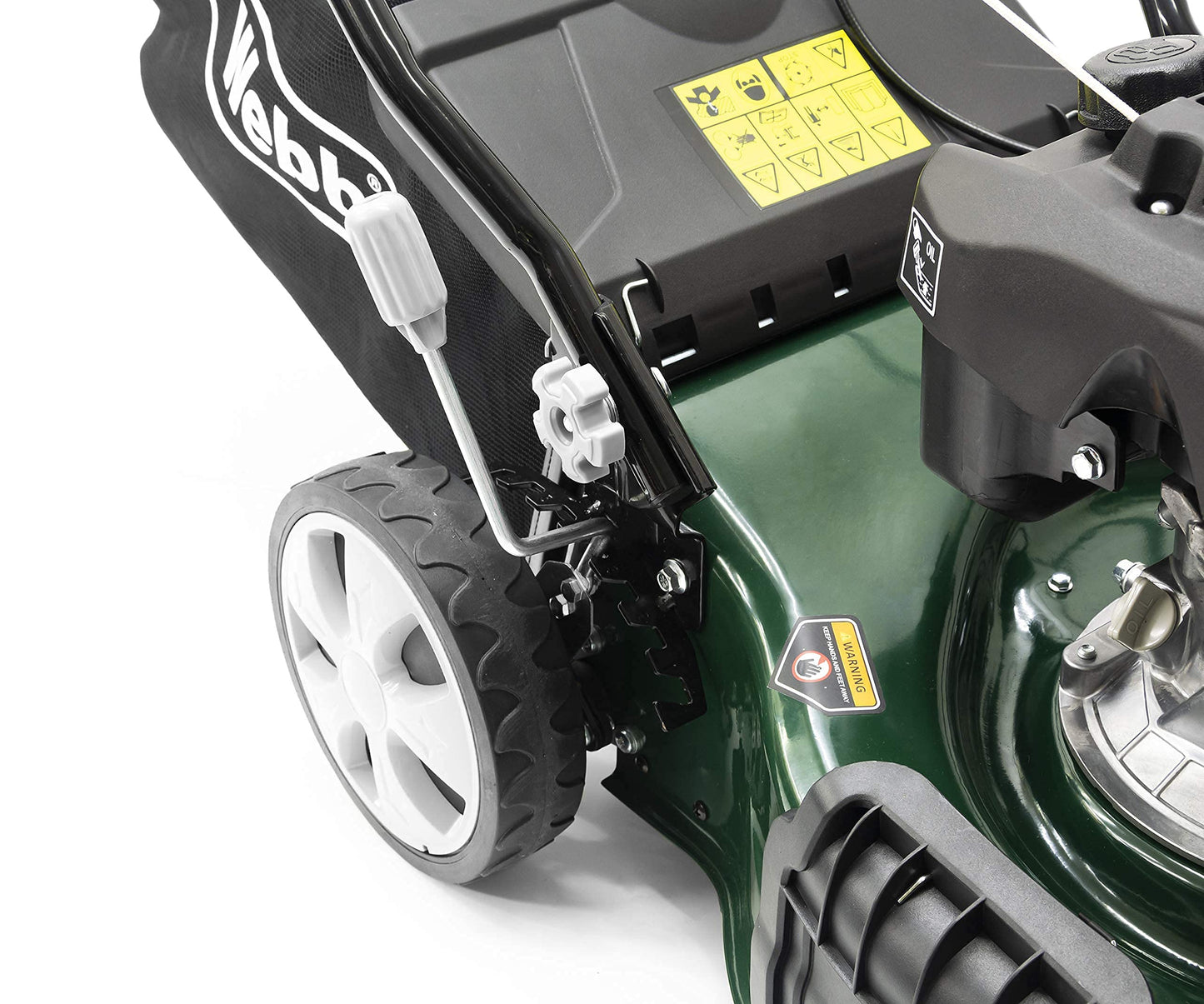 Webb WER460SP 18"/46cm Self Propelled Rotary Petrol Lawnmower, 141cc Engine, 7 Cutting Heights, 55L Collection Bag - 3 Year Guarantee