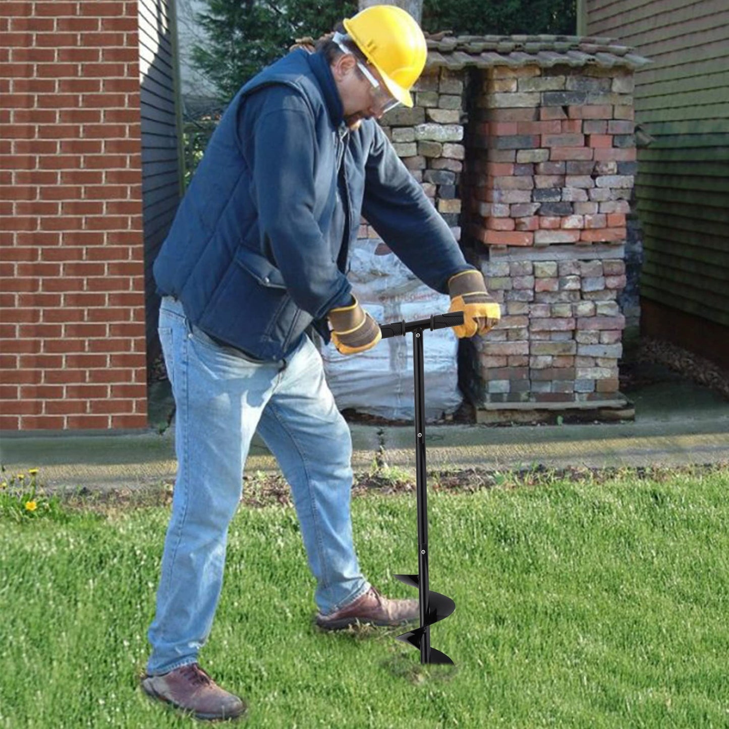 Garden Earth Auger Set, Ø150mm Auger Post Hole Digger with Non-Slip Handle, Fence Post Auger Garden Auger Spiral Drill Rapid Planter with Tool for Planting Trees, Deep Cultivating