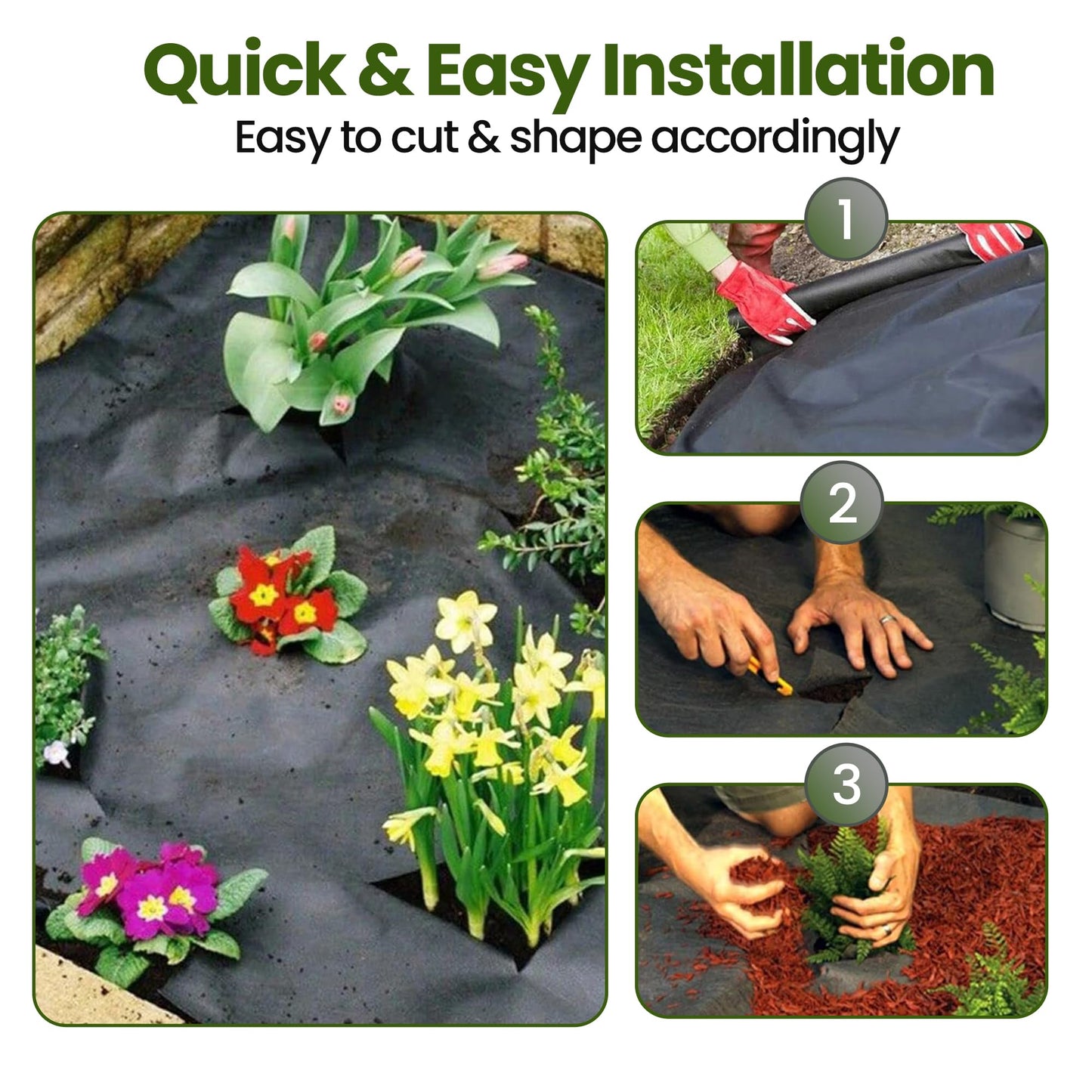 Albert Austin Weed Control Membrane Durable Weed Barrier Fabric UV Stabilised Weed Barrier Breathable Customisable Garden Membrane Roll for Pathways Flower Beds and Vegetable Gardens (25m x 1m)