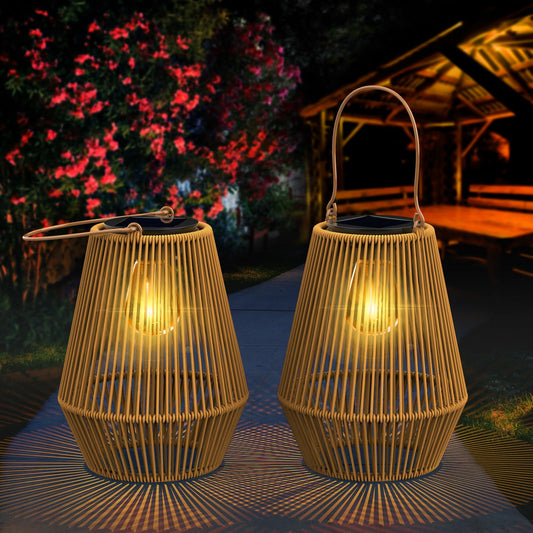 KagoLing Solar Lanterns for Garden, Vintage Hanging Solar Garden Ornaments Waterproof Solar Lights Outdoor Garden for Halloween, Christmas Decorations, Garden Pathway Patio Decor 2PACK