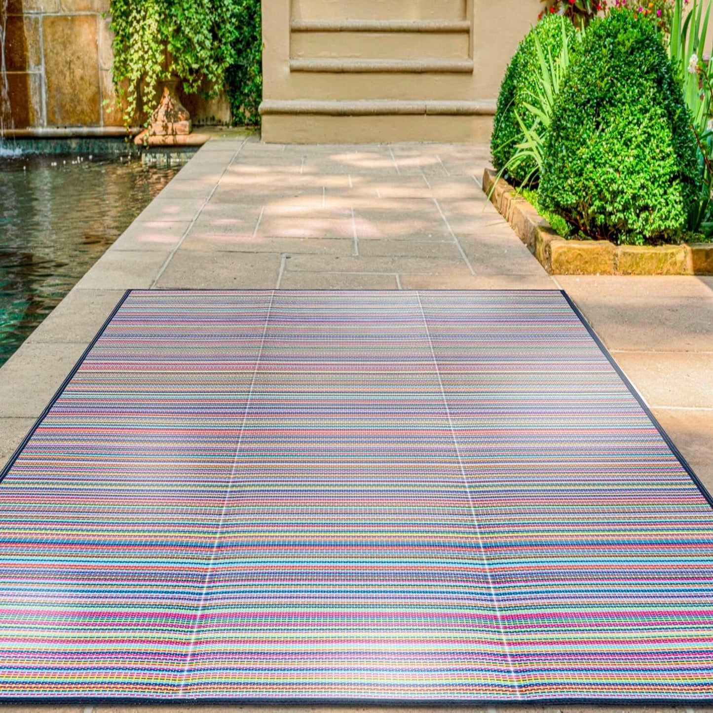 KZY LONDON Outdoor Rugs for Garden - Large Plastic Waterproof Mat 120x180 cm - Reversible Camping and Picnic Rugs - Perfect for Garden, Patio, Picnic, Decking - Stain And Water Resistant (Pink Blue)