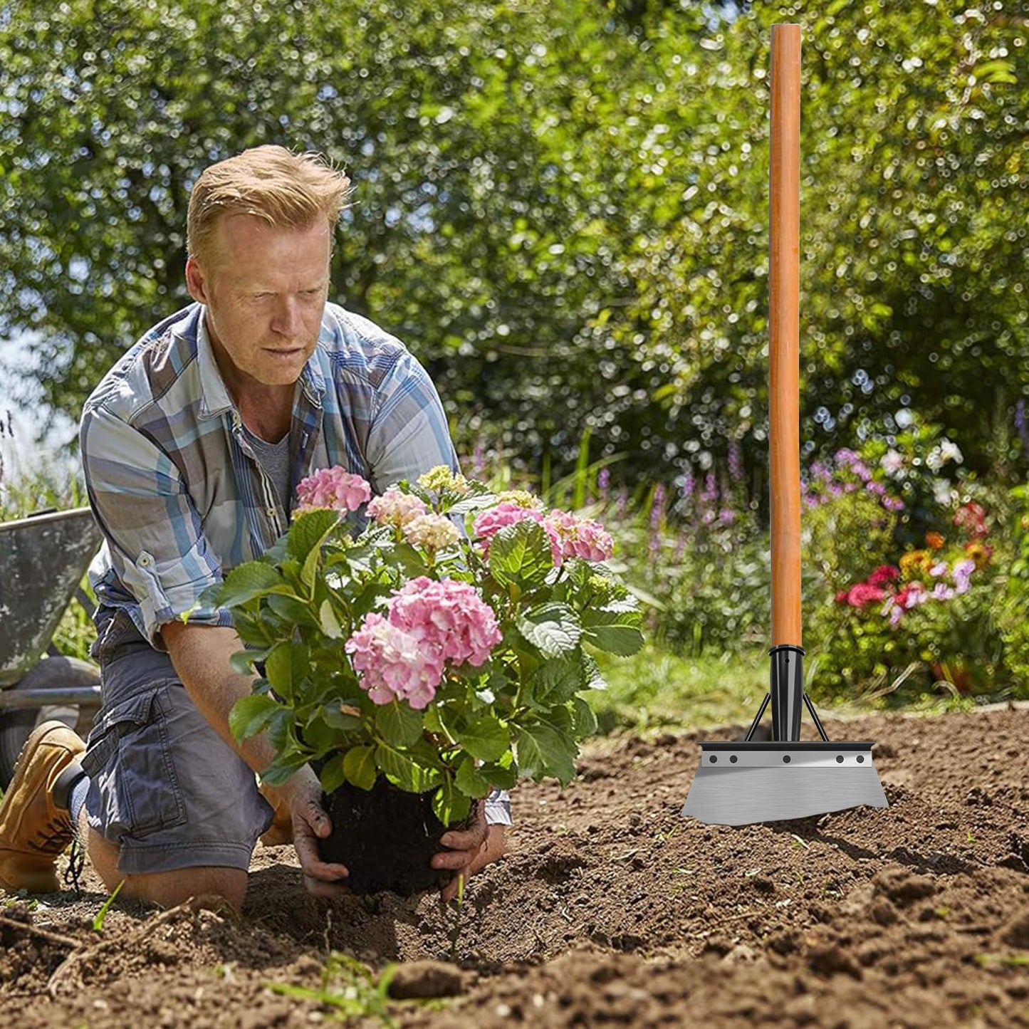 SULIVES 23CM Garden Shovel, Multifunctional Garden Cleaning Shovel, Stainless Steel Cleaning Shovel, Sharp Outdoor Garden Scraper for Weeds, Patio & Farm Weed Remover Tool