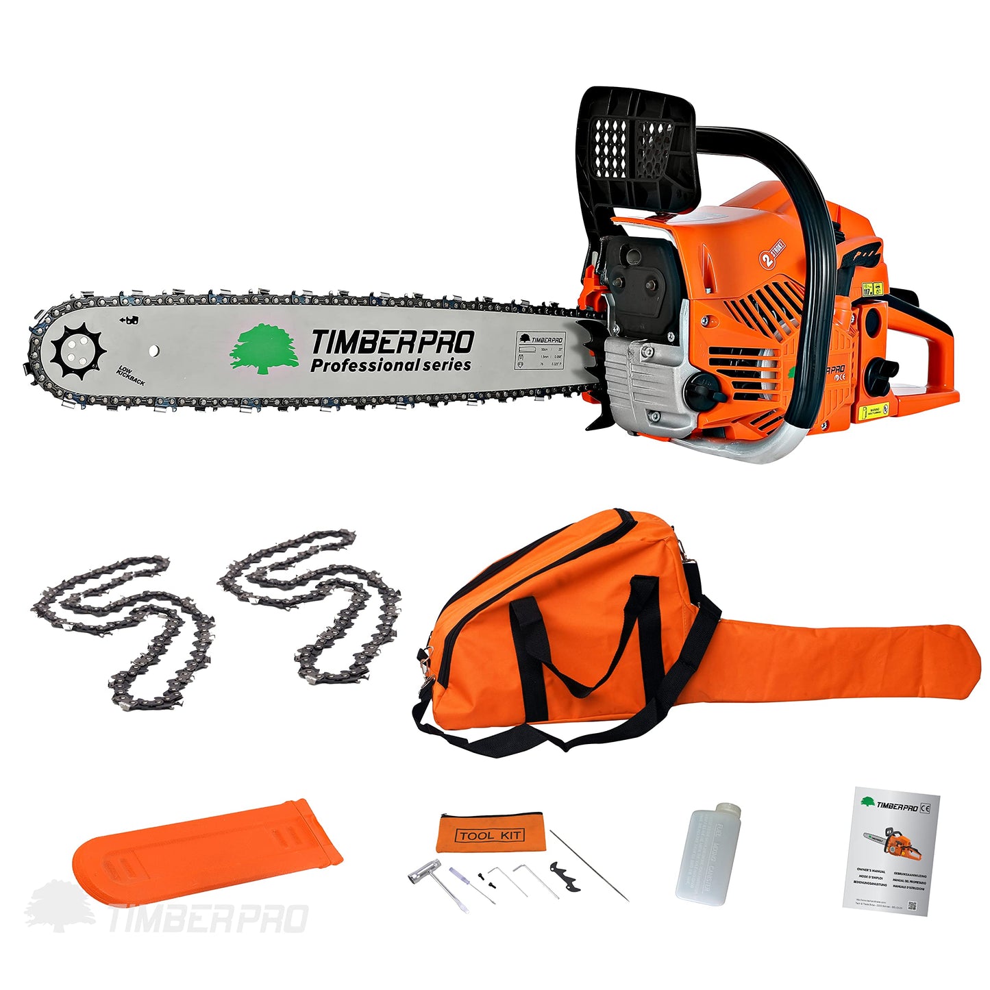 62CC TIMBERPRO Heavy Duty Petrol Chainsaw 20" Bar - 2 Chains