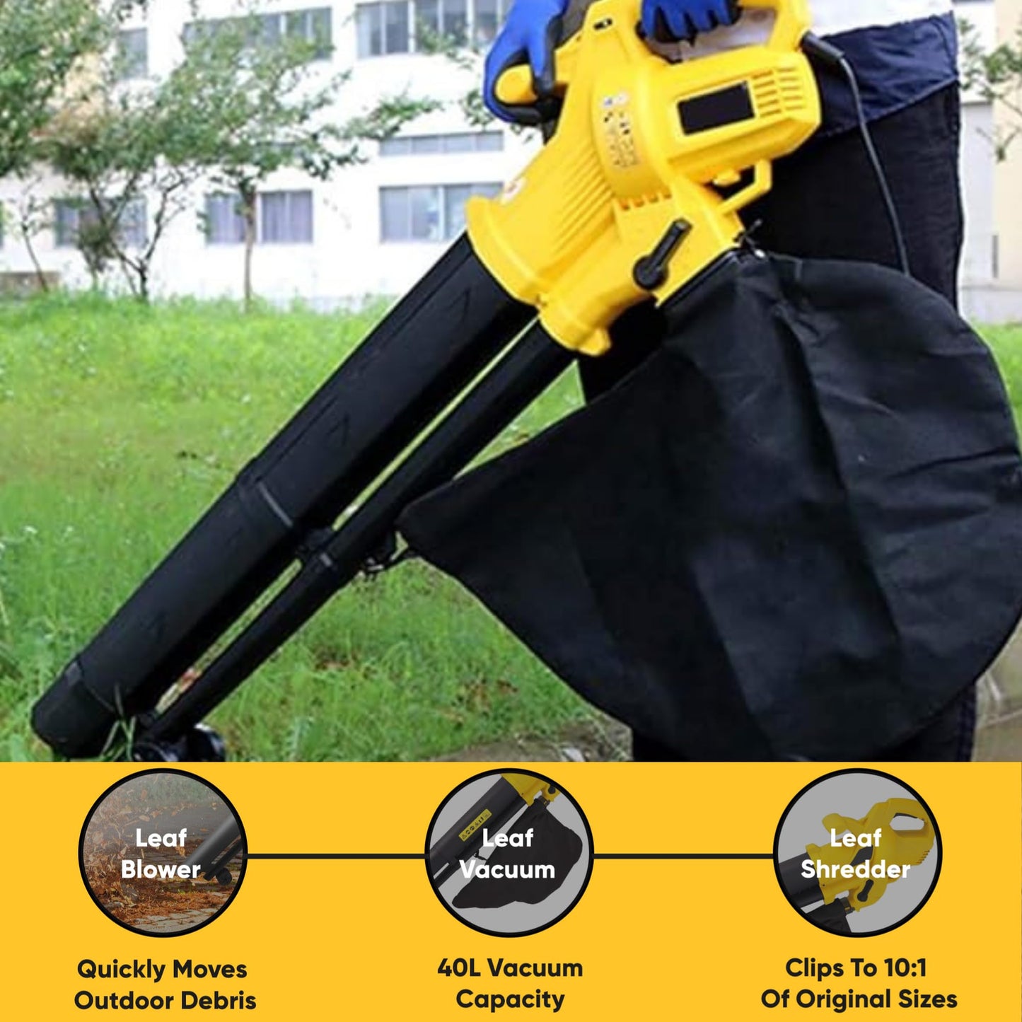 Straame 3-in-1 Lightweight Leaf Blower, Garden Vacuum & Mulcher – 3000W, 40L Bag for Easy Clearing of Leaves & Waste in Garden, Patio & Driveway – Corded Electric Leaf Blower with Adjustable Speed
