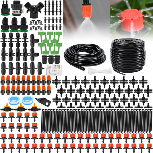 ZOUFRIDN 344 PCS Irrigation System Greenhouse Watering Systems,165FT/50M Drip Irrigation System, Automatic Irrigation System with Adjustable Nozzle Sprayer and Dripper Automatic for Lawn/Garden/Patio