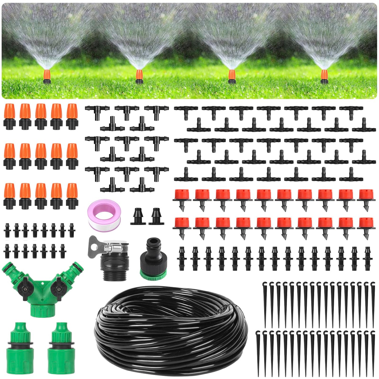 Ulable Irrigation System Kit 40m/131ft Greenhouse Micro Automatic Watering System Drip Irrigation Hose-158PCS Self Watering System for plants DIY Plant Watering Devices for Garden, Lawn, Patio