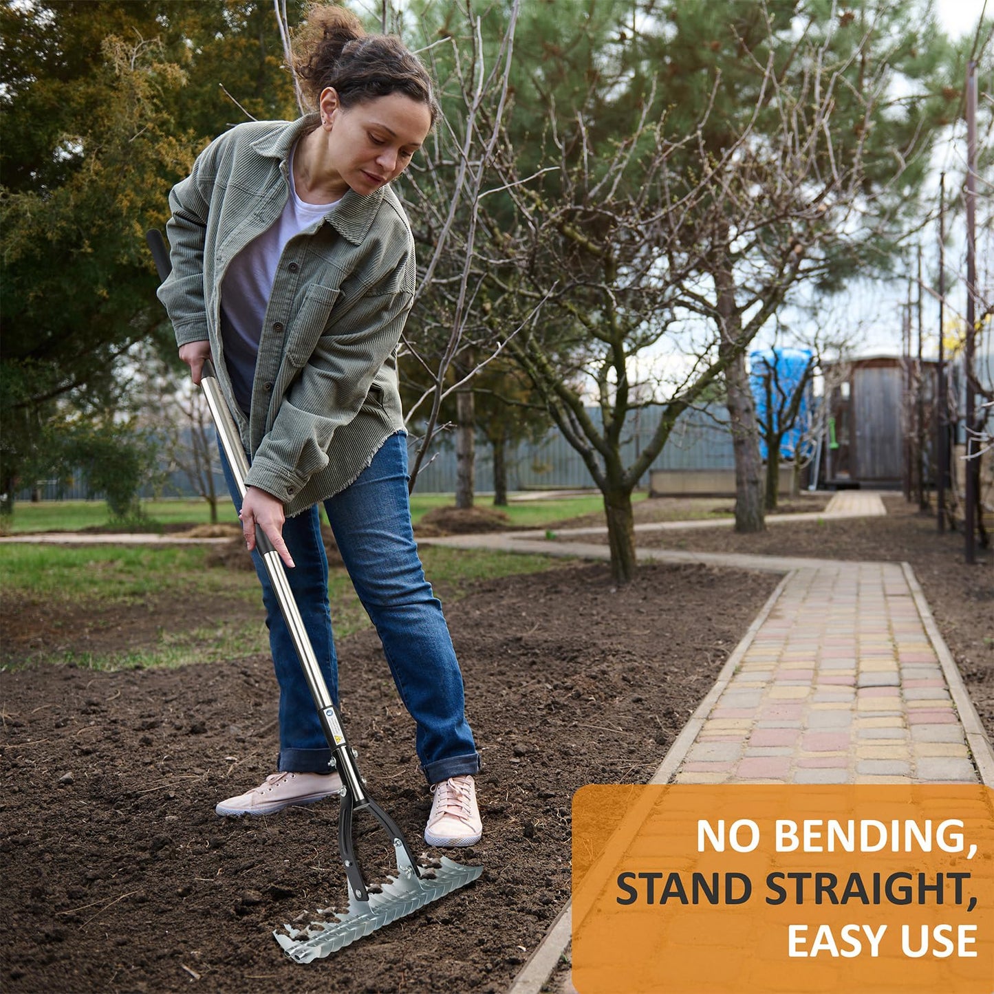 Thatch Rake | Lawn Thatching Rake with Steel Tines & Sturdy Handle | Efficient Grass Grooming Heavy-Duty Rake for Removing Dead Grass & Debris | Durable Garden & Soil Rake