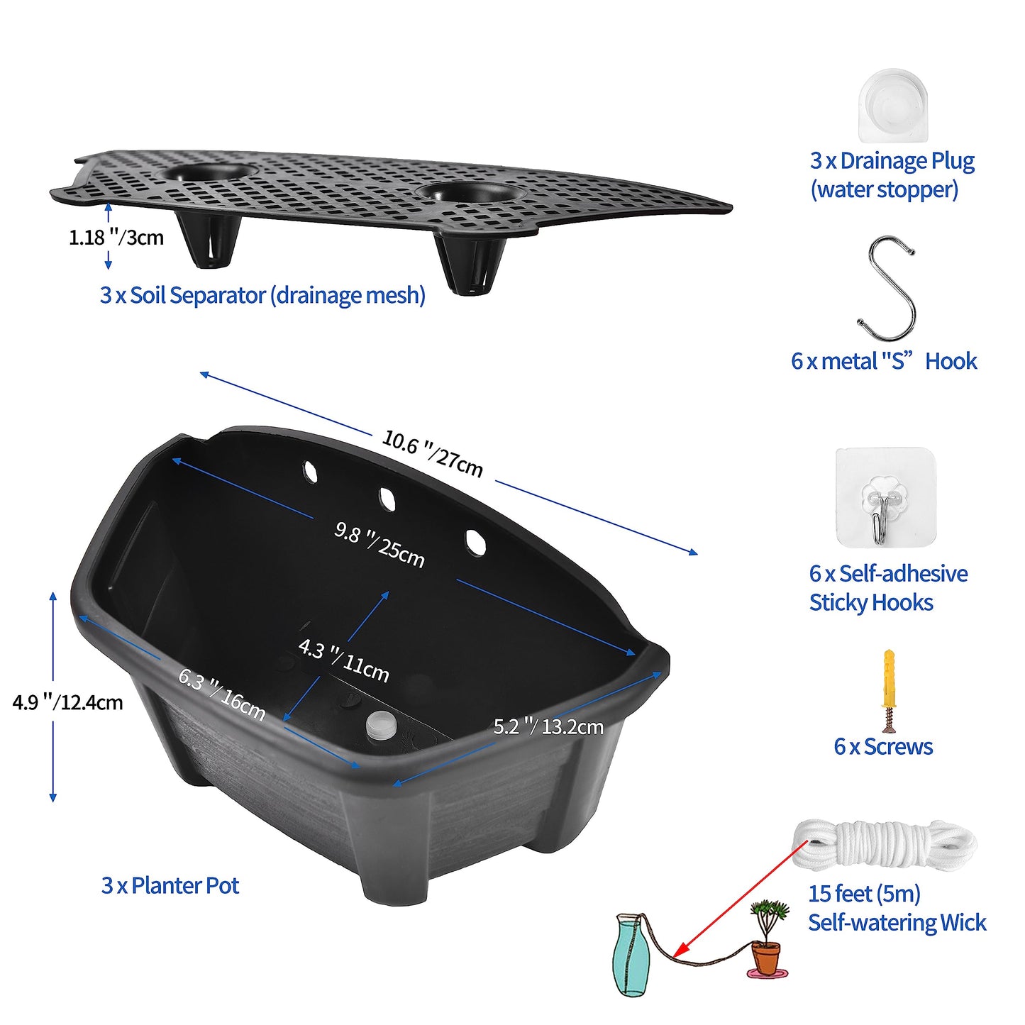 ORIMERC 25cm Wall Hanging Planters Plastic Retro Style Railing Hanging Planters Plants Flowers Plastic Pots Baskets for Balcony Fence Garden Outdoor Indoor -Dark Coffee