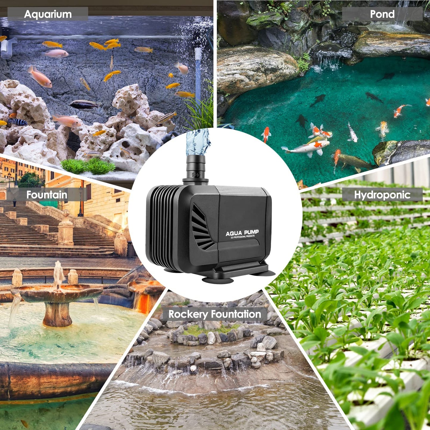 40W Aquarium Submersible Pump 3000 L/H - Ultra-Quiet with Filter and 3 Nozzles 19mm/22mm/25mm, Max Delivery Head 2.8m for Pond Fountain Aquarium Rock Garden