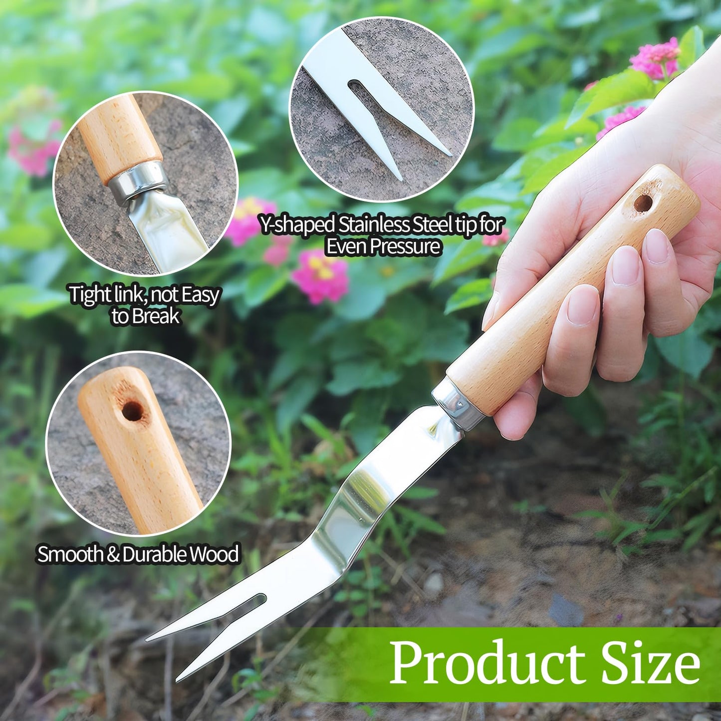 Weed Puller With V-Shape Fork Wood Handle Dandelion Removal Tool Stainless Steel Hand Weed Puller Manual Weed Removing Weeding Tools Weed Fork for Yard Gard Weeding Labour Day Thanksgiving Day