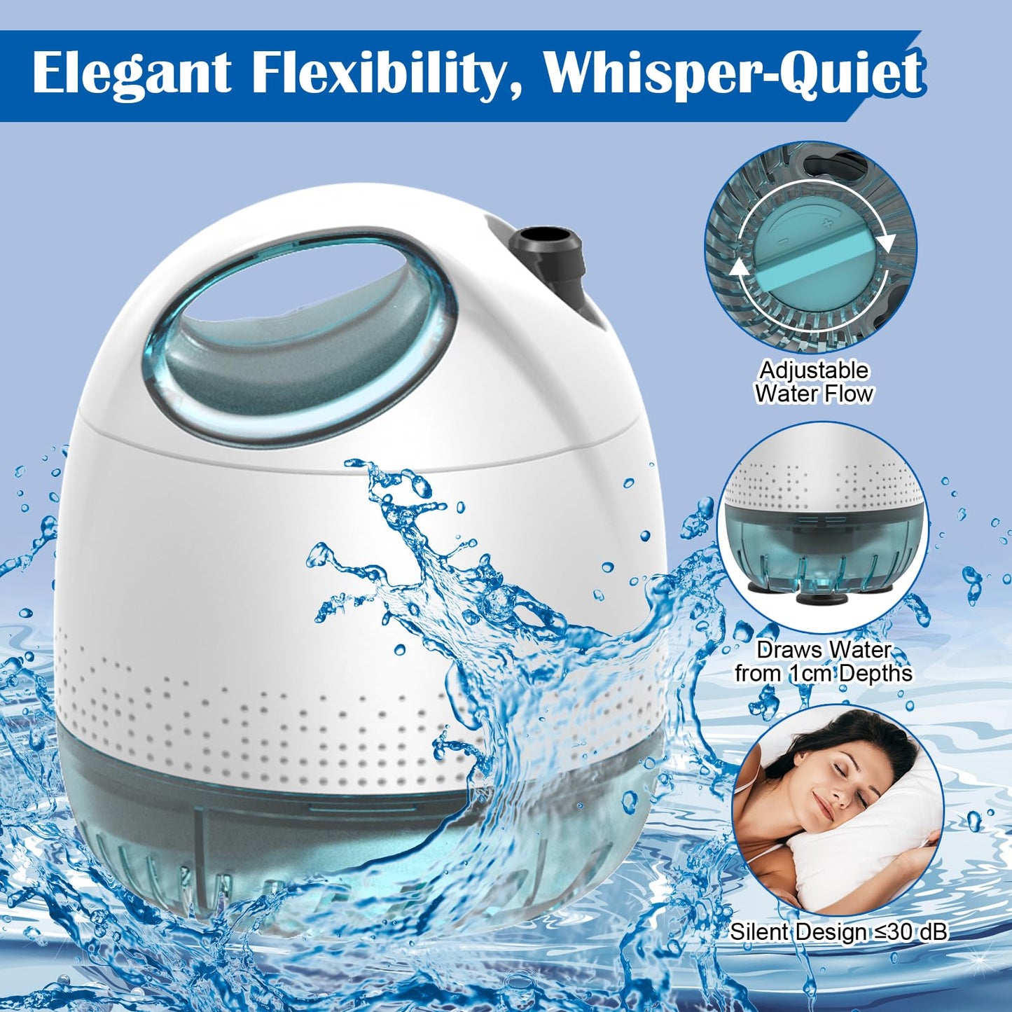 BAITAI Submersible Water Pump(3500L/H,75W),Ultra Quiet Water Feature Pump with 5m Power Cord,3 Nozzles for Fish Tank, Pond, Aquarium, Statuary, Hydroponics,Pool & More