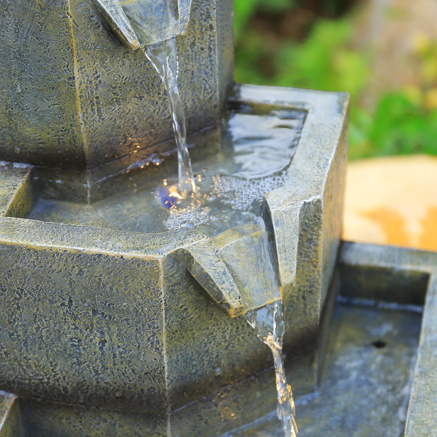 BTGGG Solar Powered Garden Water Feature Water Fountain Cascade Three Tier Water Feature Garden Yard Waterfall with LED Lights Water Feature Fountain