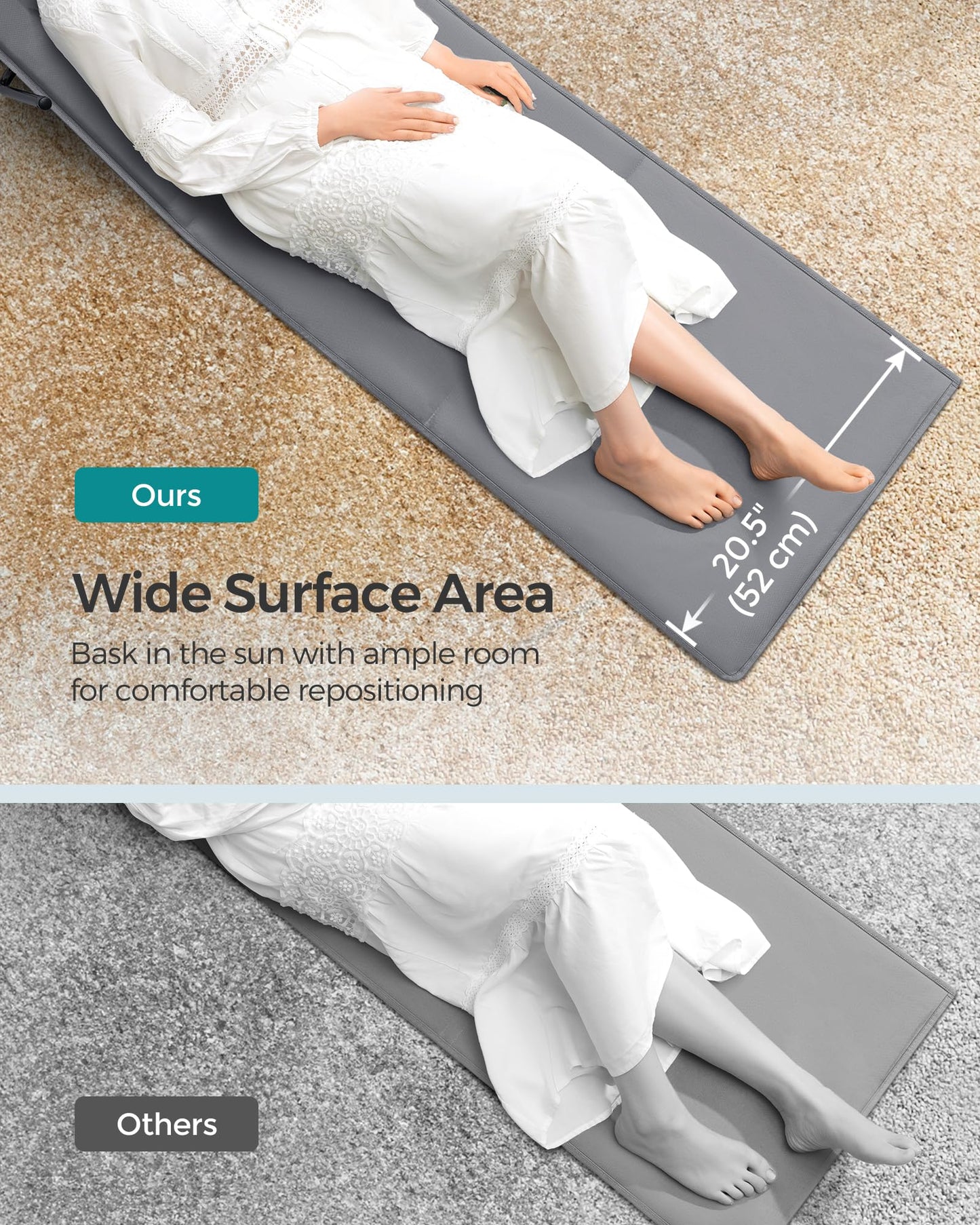 SONGMICS Set of 2 Folding Beach Sunloungers, Deck Beach Chairs Mats, Reclining Backrest, Lightweight Portable with Handle, for Camping Garden Pool, 158 x 55 cm, Slate Grey GCB251G01