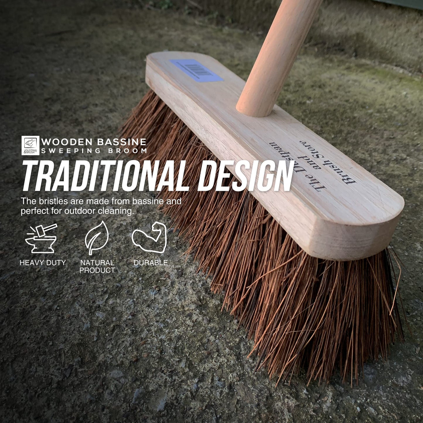 10” Garden Broom Outdoor with Wooden Handle Natural Stiff Bassine Hard Bristle Broom Yard Brush Heavy Duty Broom Outdoor Stiff Sweeping Yard Brush by The Dustpan and Brush Store