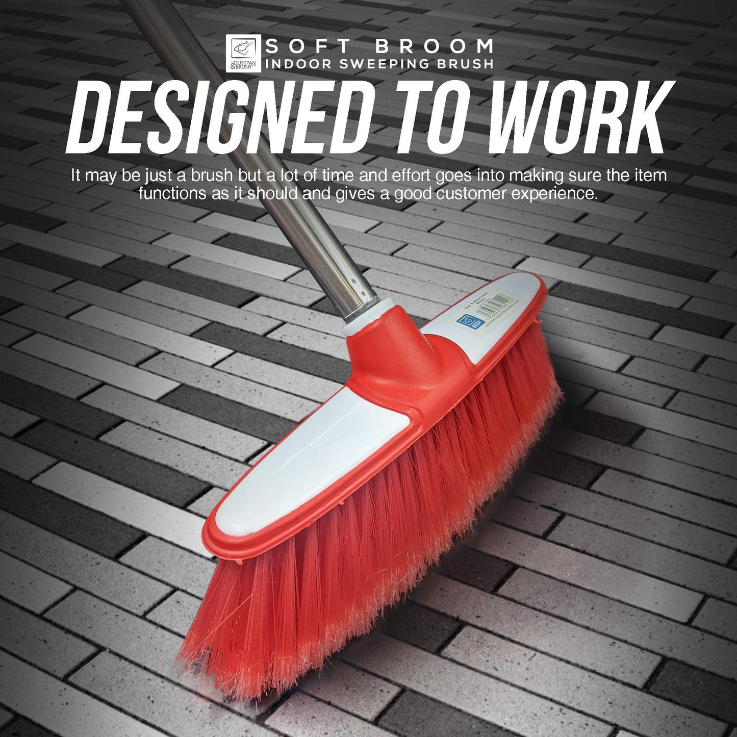 Soft Sweeping Brush Broom Indoor with Multi-Section Stainless Steel Long Handled Brush − House Broom Soft Bristle Brush for Cleaning Home and Kitchen Floors (Red)