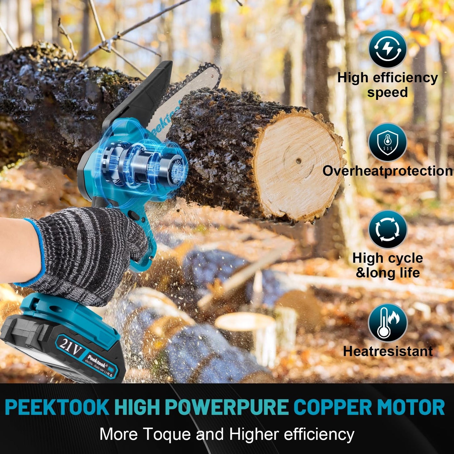 Mini Chainsaw-6 Inch Brushless Motor Cordless Chainsaw with 4000mAh Battery & 2 Chains, Light Weight Battery Chainsaw Electric, Small Chain Saw with Safety Lock and Strong Motor for Tree Trimming